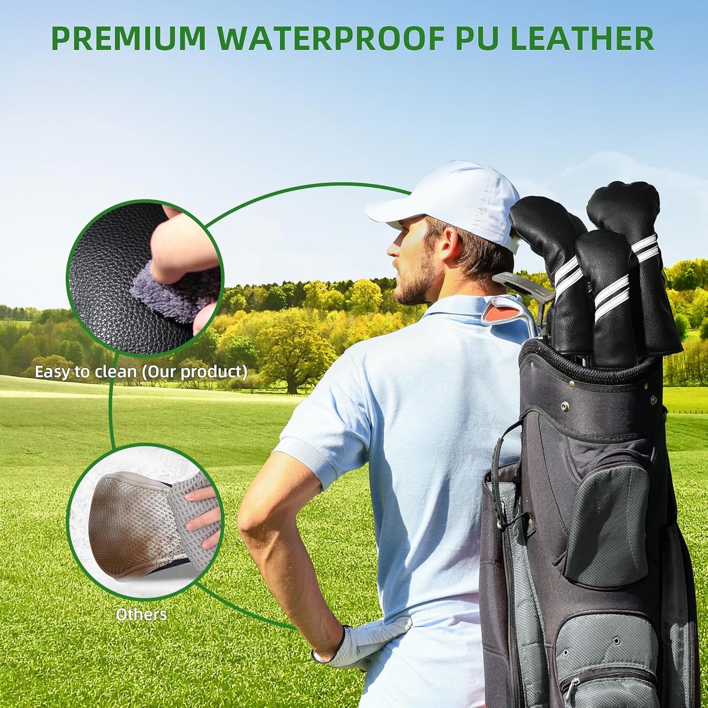 Golf Club Head Covers - 4pcs or 1pc Golf Accessories Club Covers Set for Woods and Driver Fairway Hybrids with Interchangeable Tags