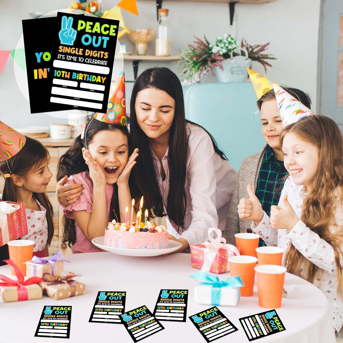 10th Birthday Invitations, 20 Invitation Cards with Envelopes, Peace Out Single Digits Invites for Party Decorations Favor Supplies - A30
