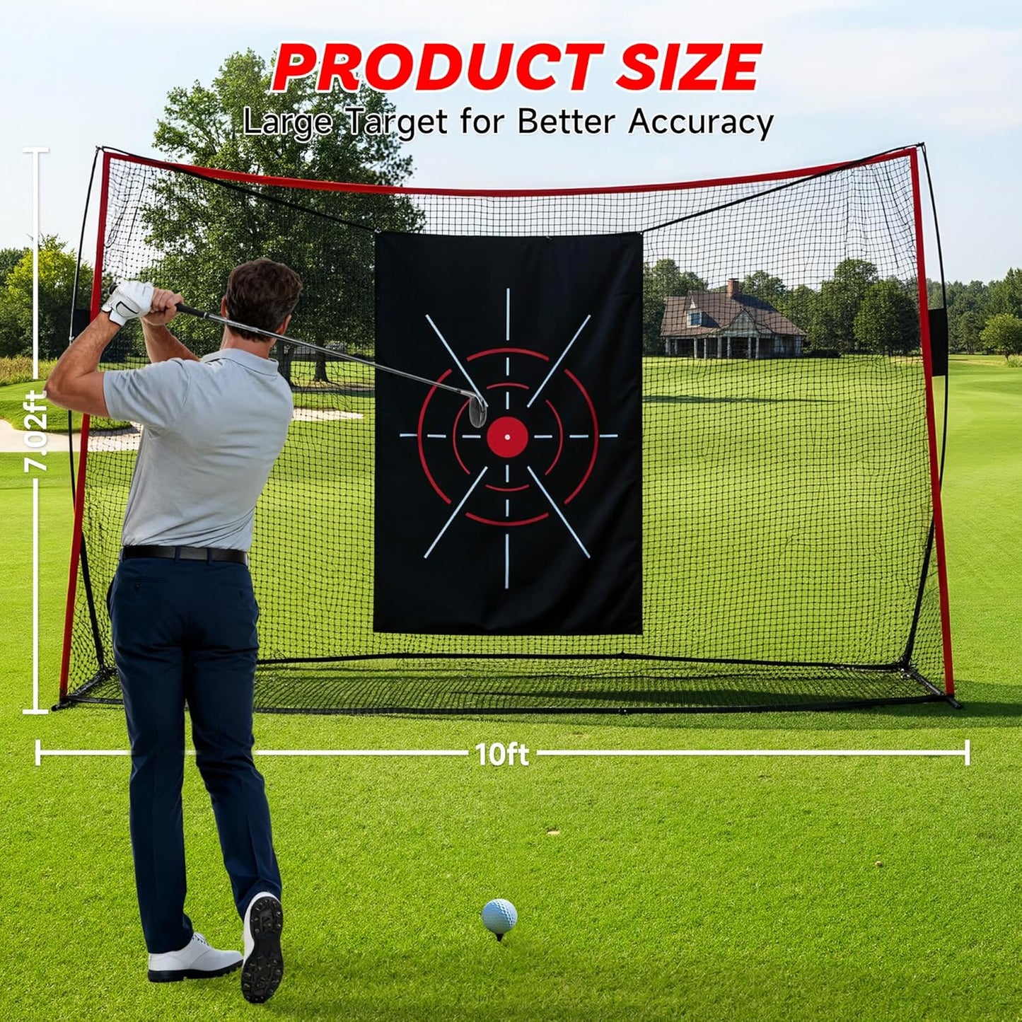 Golf Net, 10x7ft Golf Hitting Nets with a Turf Mats, Golf Practice Net for Backyard,Garage, Terrace Equipped with Noise Free Target, Great Gift for Fathers, Husbands and Professional Golfers