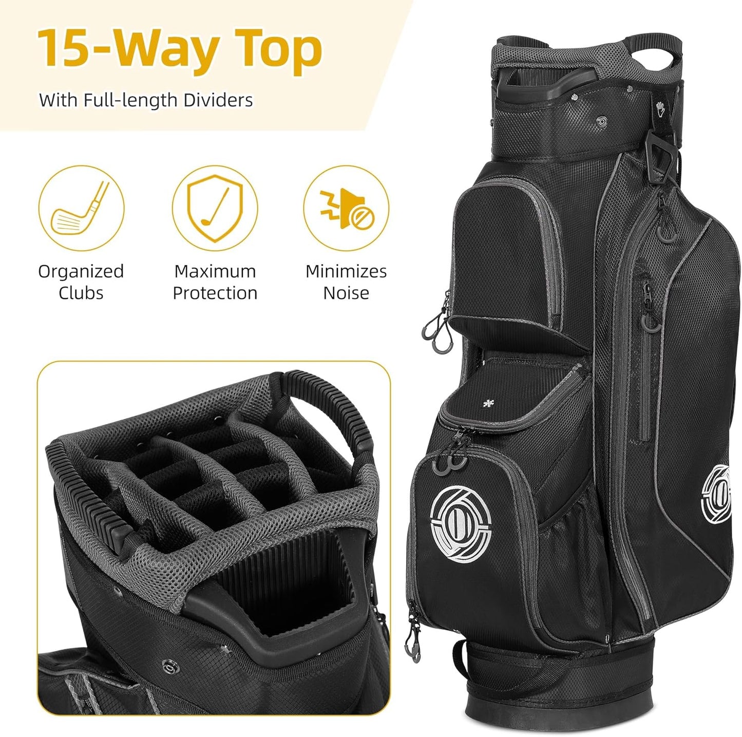 Golf Cart Bag, 15 Way Top Lightweight Golf Bag, Golf Club Cart Bags for Men Women with Full-Length Dividers, Dedicated Putter Well, Rain Cover Black and Red