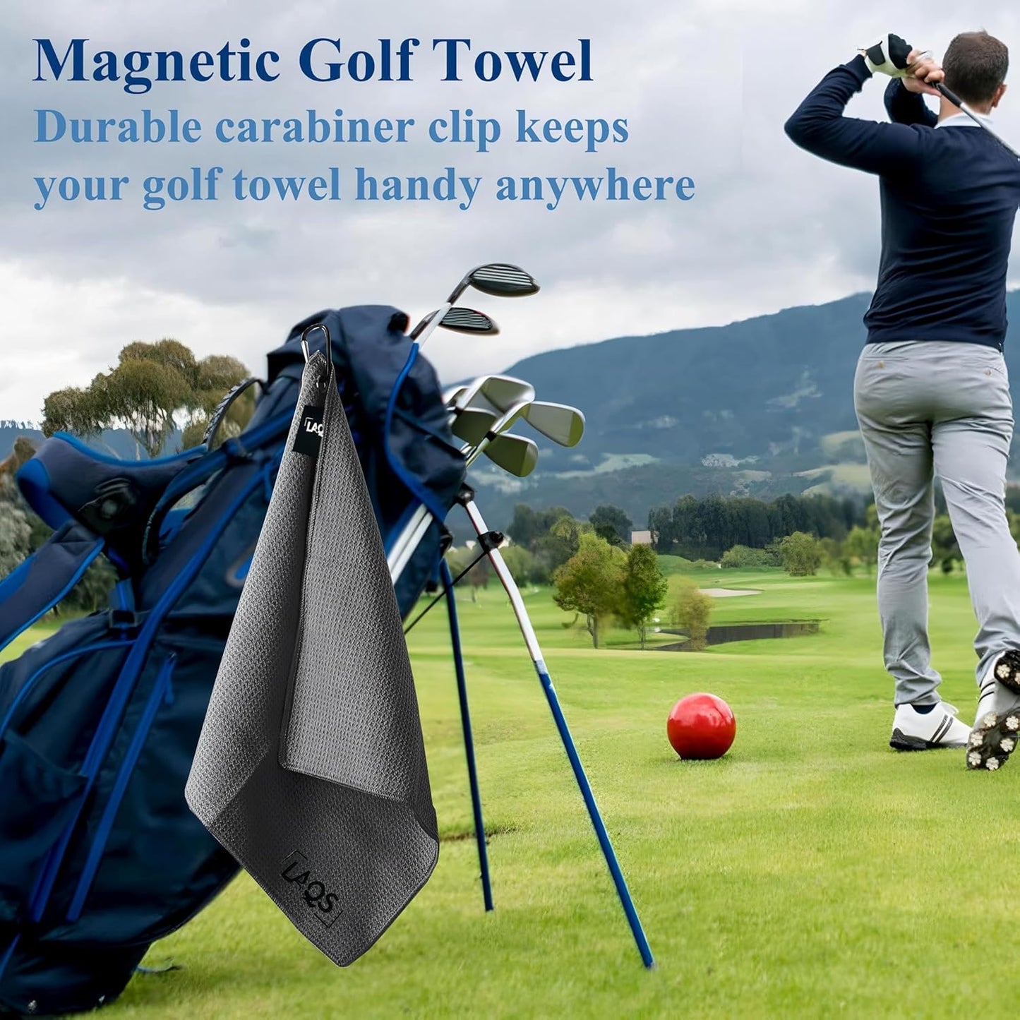 Golf Magnetic Towel, Magnetic Towel with Hook, Magnetic Golf Towel with Microfiber Waffle Design, Golf Towel Perfect for Golf Carts, Clubs, and Bag