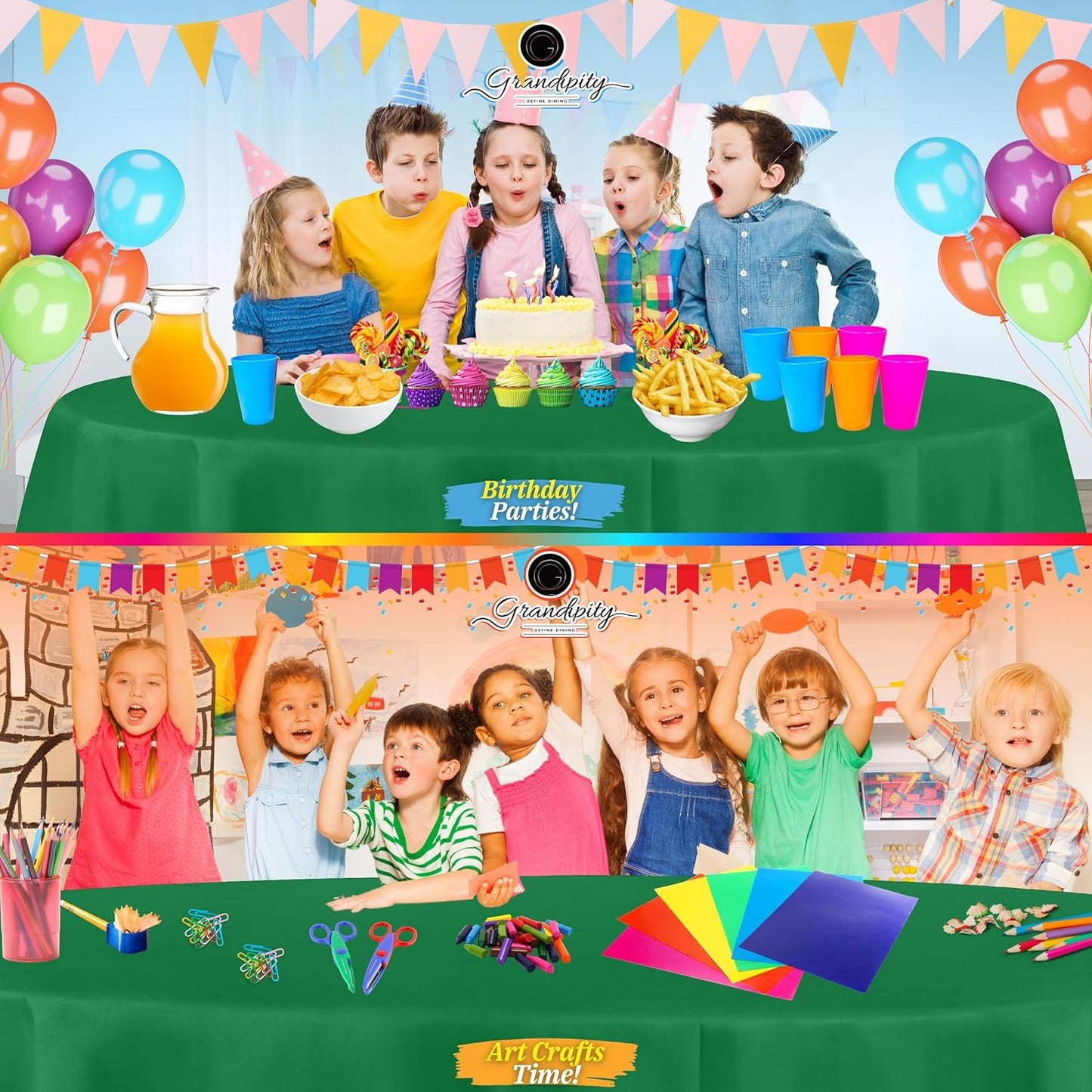 Grandipity 12 Pack Premium Disposable Plastic Tablecloth 84" Inch Decorative Round Table Cover - Green