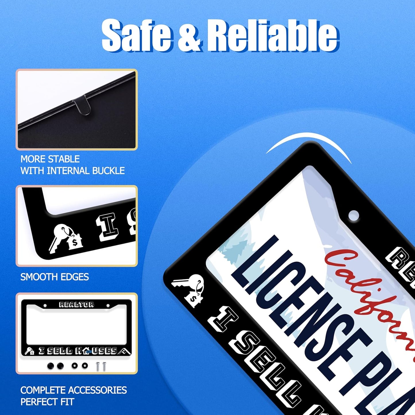 Realtor I Sell Houses License Plate Frame Funny License Plate Stainless Steel Black License Plate Holder Men Women Personalized Car Accessory Decoration 12.3" x 6.3"
