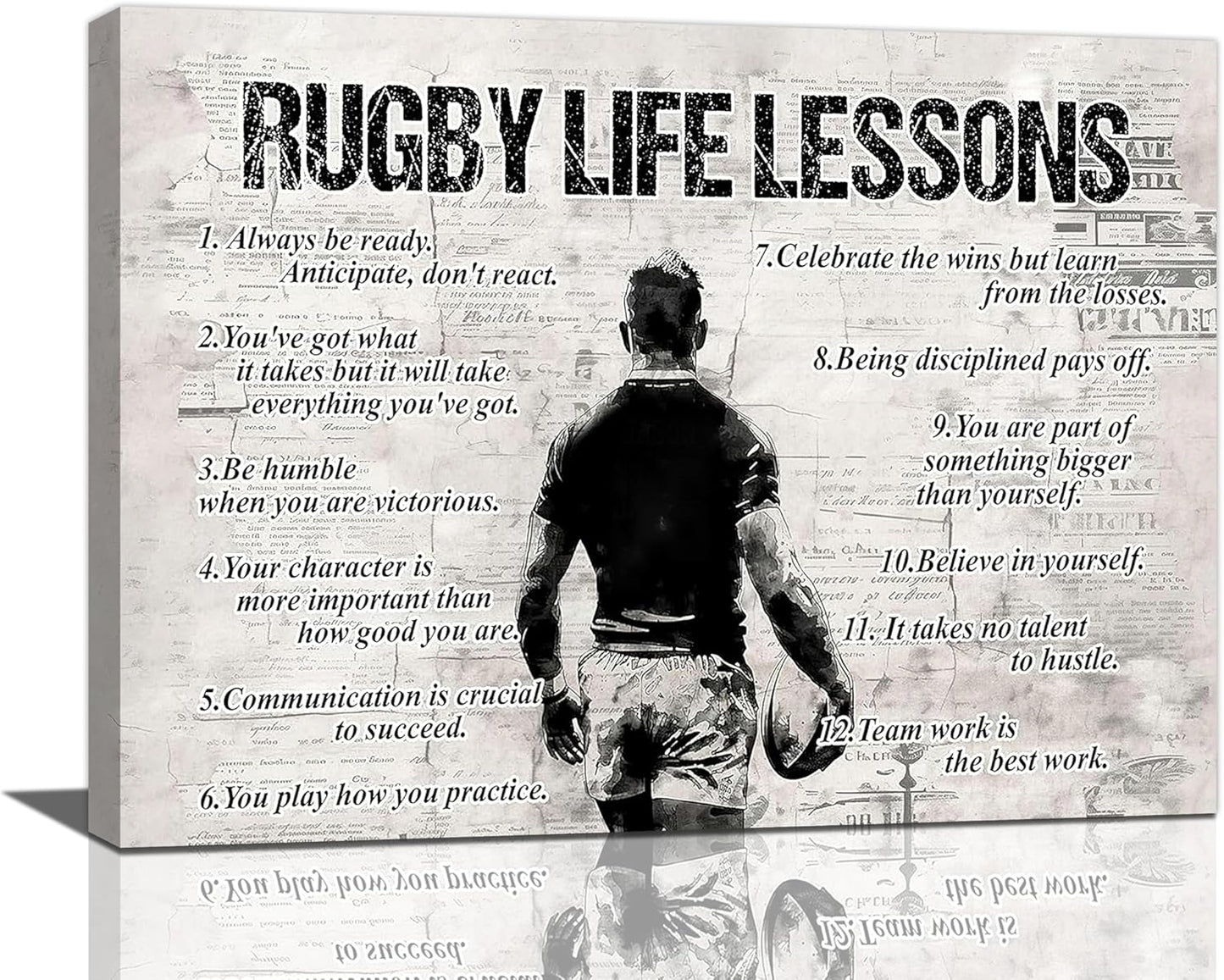 Rugby Life Lessons Wall Art Rugby Sports Wall Decor Rugby Sign Retro Poster Boy Men Motivational Decorations Canvas Print Painting Artwork for Bedroom Bathroom Living Room Gym 24"x16"