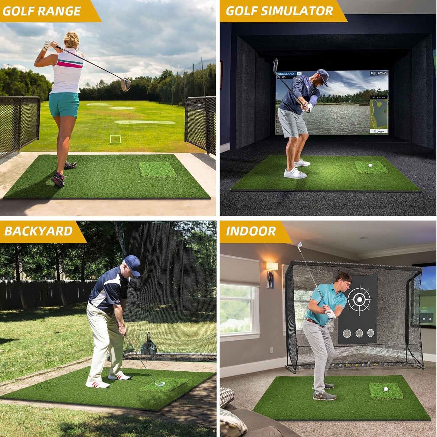 5x4ft Golf Hitting Mat, Thickened 21mm/31mm/36mm Artificial Turf Golf Practice Mats for Indoor Outdoor Backyard Driving Swing Training with 9 PU Balls, 3 Rubber Tees, 7 Tees