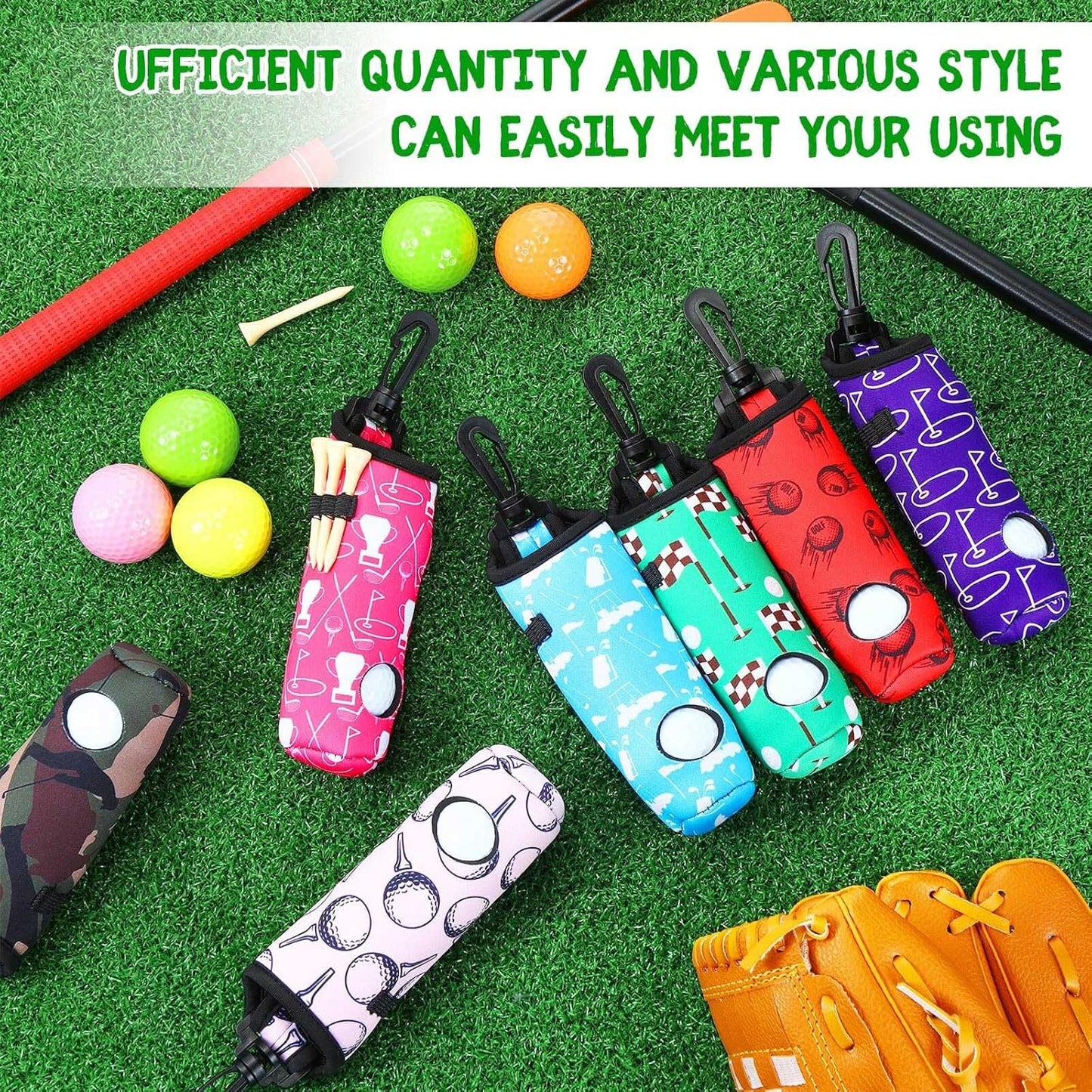 24 Pcs Golf Ball Holder Pouch with Tee Holder Keychain Belt Clip Hook Golf Carry Bag for Women Ladies Man Gifts