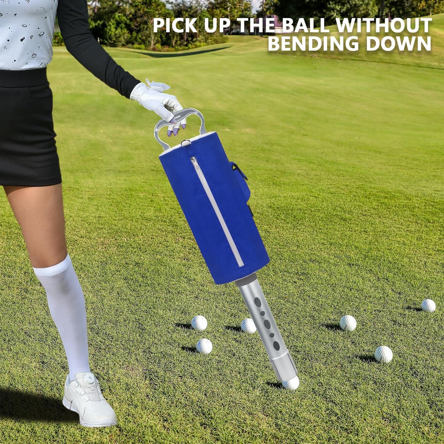 HOW TRUE Golf Ball Shag Bag with Aluminum Handle and Frame | Shag Bag for Golf Balls Golf Ball Retriever | Hold up to 70 Balls