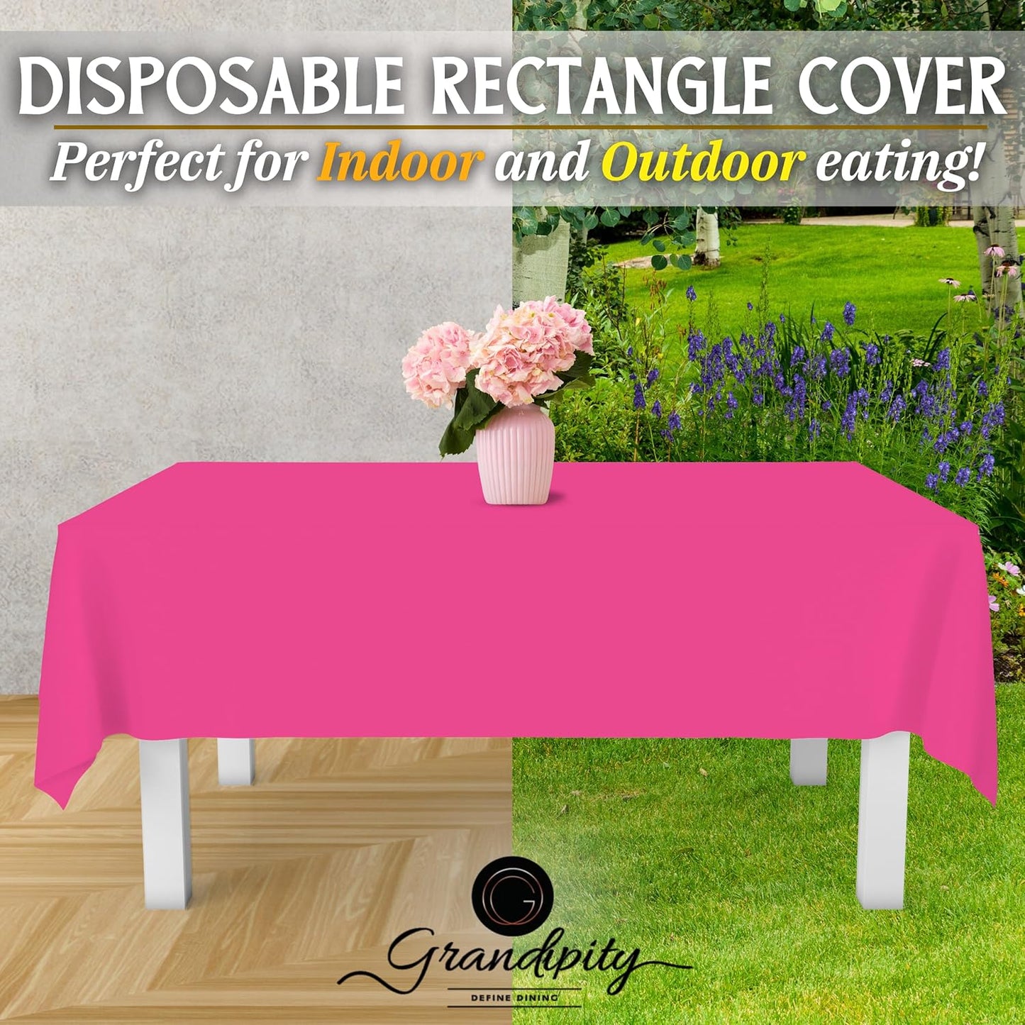 Grandipity 12 Pack Premium Disposable Plastic Tablecloth 54 Inch. x 108 Inch. Decorative Rectangle Table Cover - Hot Pink
