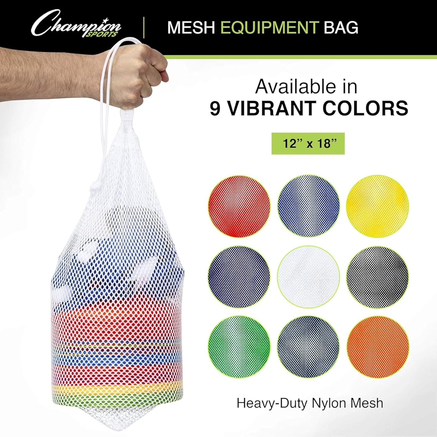 Champion Sports Mesh Equipment Bag – Heavy-Duty Nylon Drawstring Bag with Lock & ID Tag, Breathable Storage Sack for Balls, Swim Gear, Laundry & Toys, Multiple Sizes & Colors