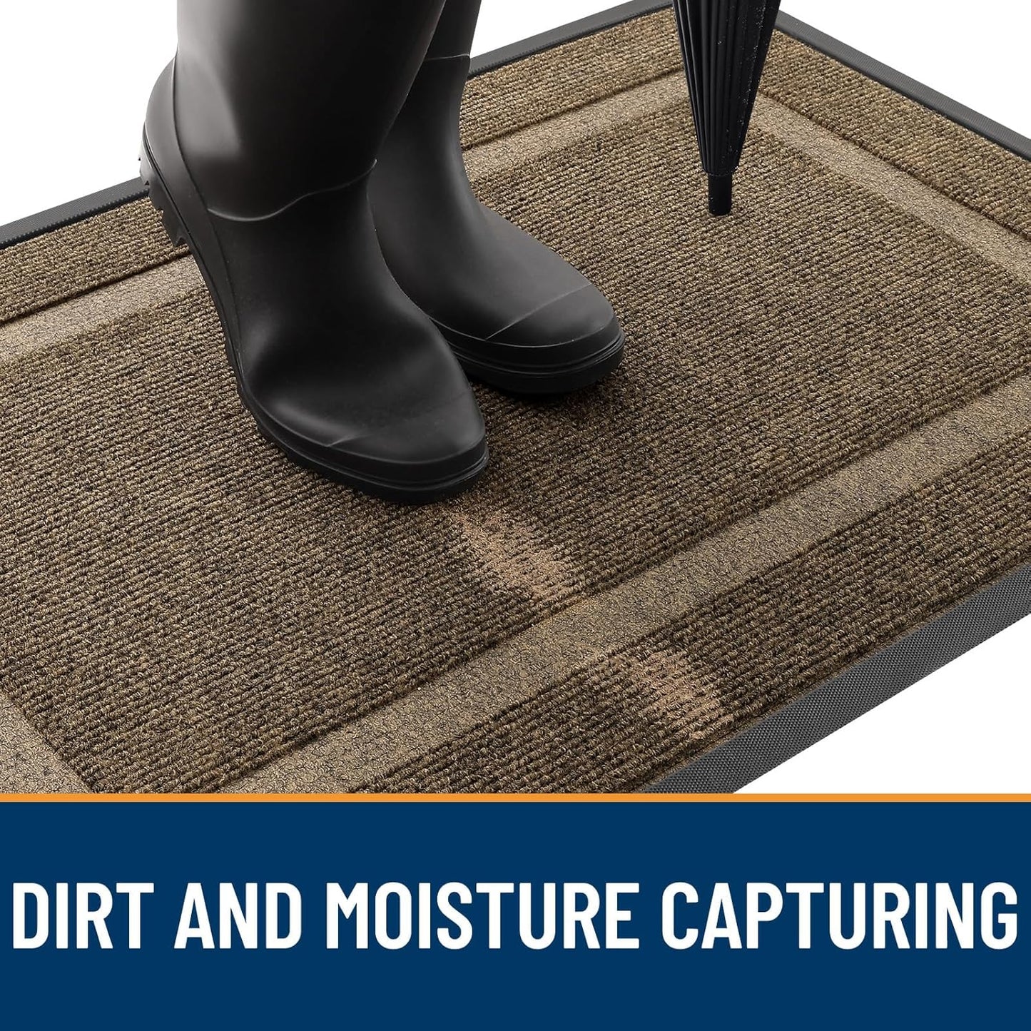 OLANLY Front Door Mat Indoor Outdoor Entrance, Waterproof All-Season, All-Weather Doormat, Sturdy Natural Rubber, Fade Resistant, Low Profile, Easy Clean Patio Porch Entryway Mat, 59x35, Brown