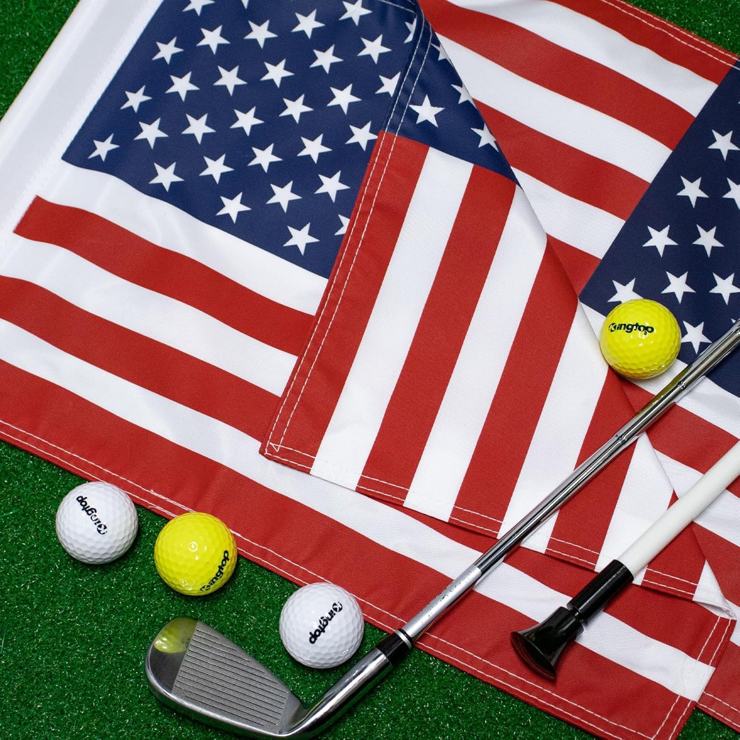 KINGTOP USA Golf Flag 20x14 Inch - Tube Inserted, Dual-layer 420D Nylon, Double Sided Printing - Standard Putting Green Flags for Backyard Practice, Golf Courses, Country Club, 1-Pack