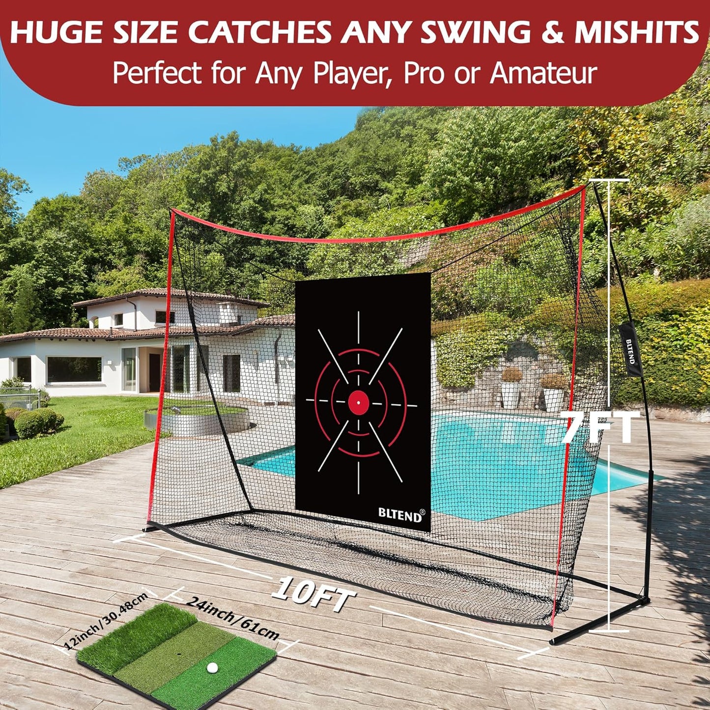 Golf Pracitce Net Set: 10x7ft Heavy Duty Golf Nets for Backyard Driving Real Balls, Golfer Training Equipment with Tri-Turf Mat for Outdoors/Indoors Hitting Driving Swing Chipping, Ideal Golfer Gift