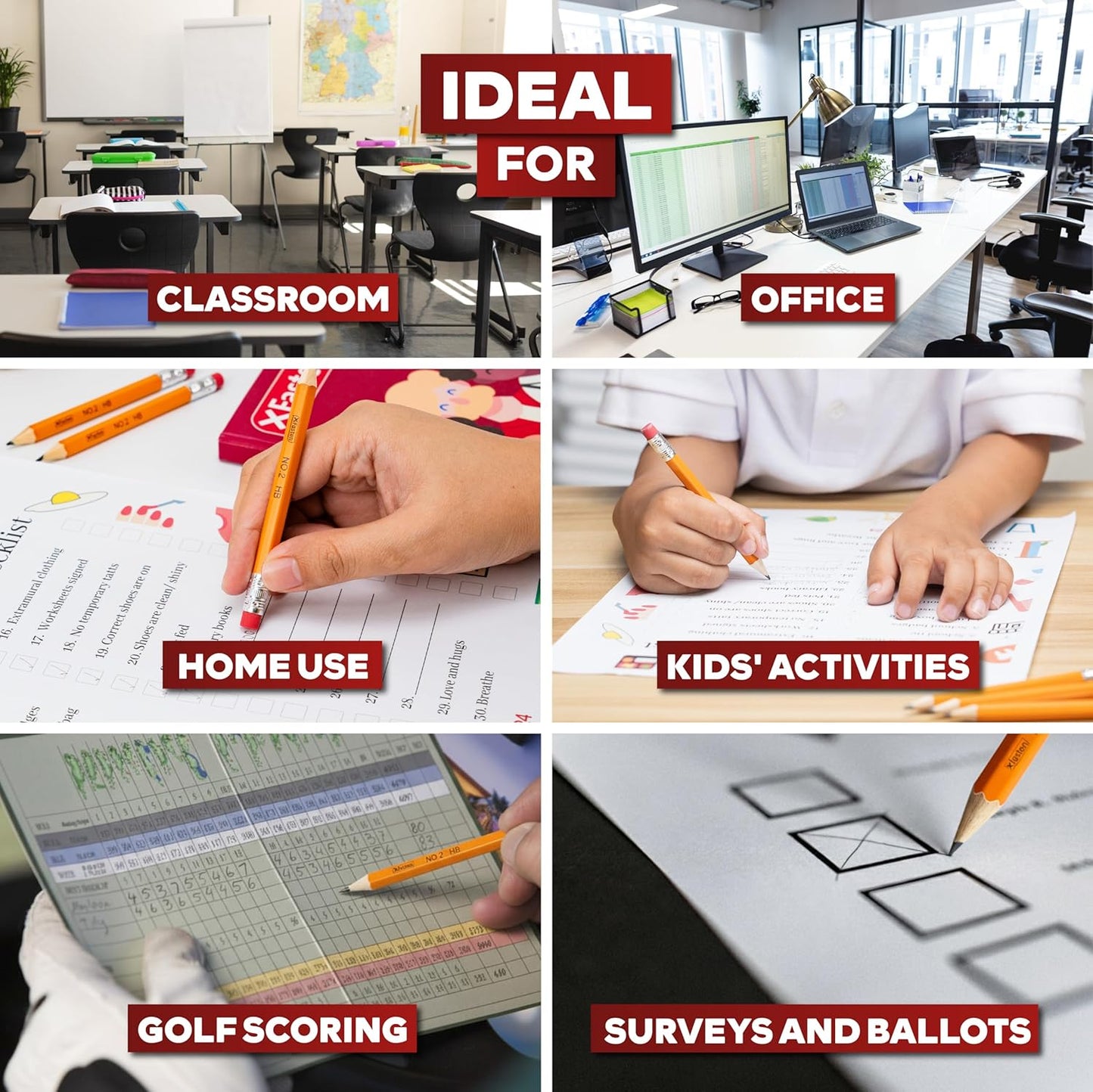 XFasten Golf Pencils with Erasers Bulk, 300-Pack 3.5" #2 HB Pre-Sharpened Easy-to-Grip Half Mini Golf Pencils for Kids, Adults, and School Supplies - Hexagonal, Smooth Writing, and Non-Smudging