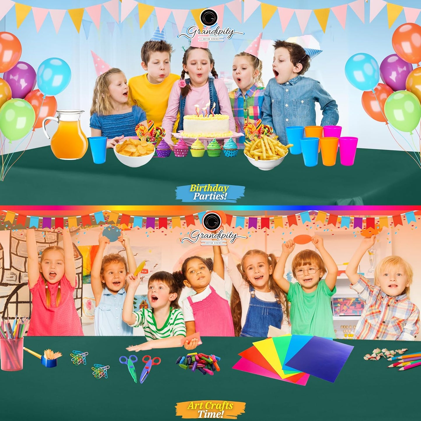 Grandipity 12 Pack Premium Disposable Plastic Tablecloth 54 Inch. x 108 Inch. Decorative Rectangle Table Cover - Dark Green