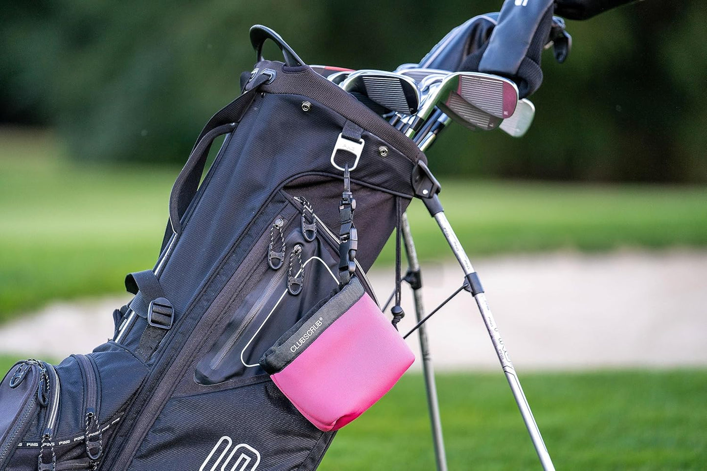 Club Scrub Golf Club and Golf Ball Cleaning Bag, Waterproof Clean Face Technology Liner, Detachable Clip, Machine Washable, Cleans Club Grooves, Dry Exterior (Neoprene or Microfiber Option Available)