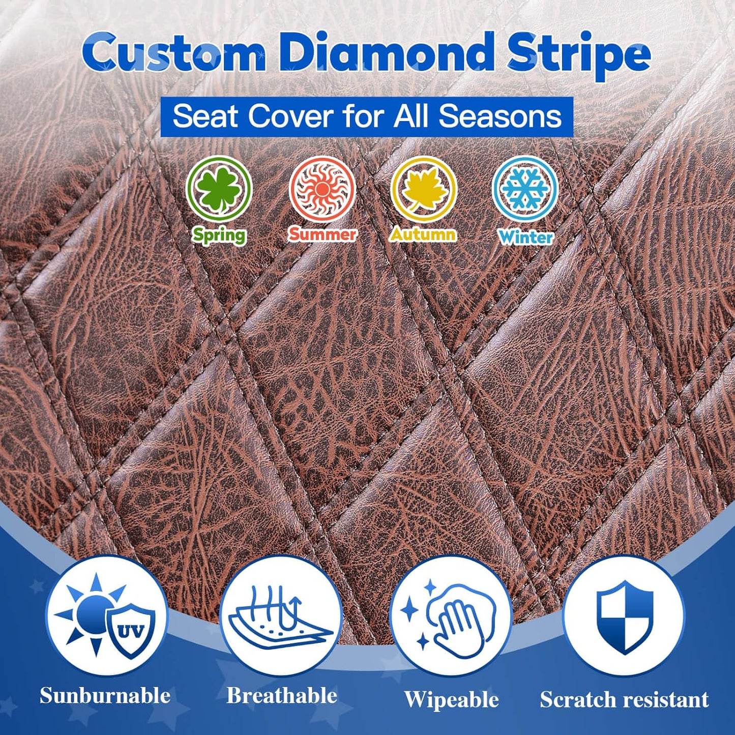 NOKINS Golf Cart Vinyl Diamond Seat Covers kit, Fit Club Car Precedent/Tempo/Onward Premium Front Seat Cushion, Soft/Scratch-Resistant/No Stapler Needed