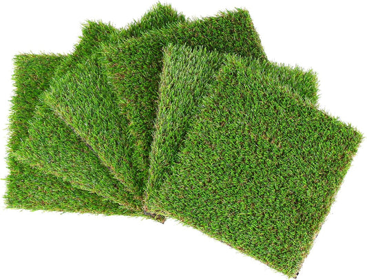 GLOBREEN Artificial Grass Squares Placemats Green Table Centerpiece Decor Golf Theme Party, Birthday, Spring Summer Garden Picnic, Baby Shower, Dining, 12" x 12", 6 Pack