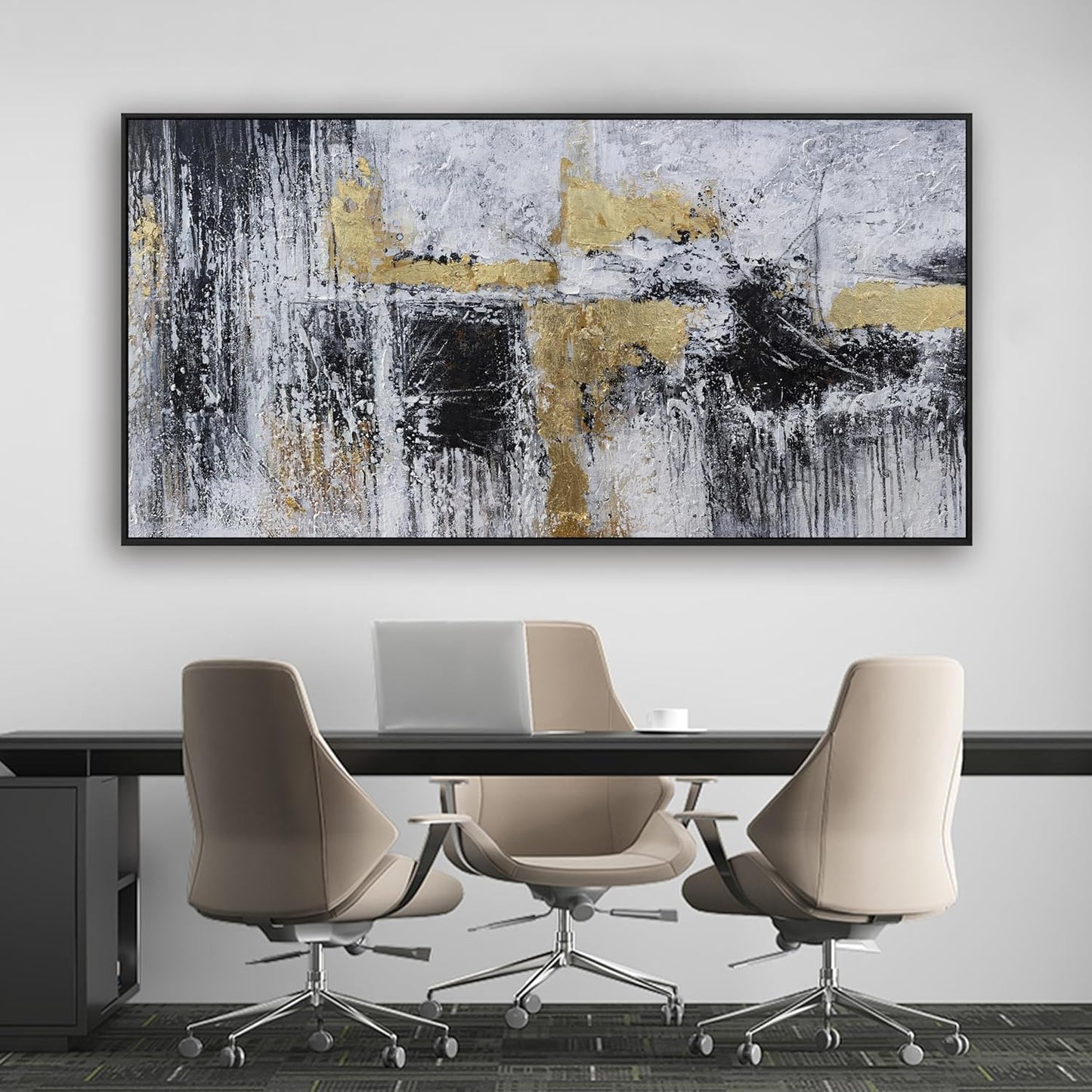 Black And Gold Abstract Canvas Wall Art Modern Artwork Canvas Prints Framed Canvas Picture Contemporary Wall Decor Artwork Bedroom Living Room Office Decoration Ready To Hang 24x48 Inch