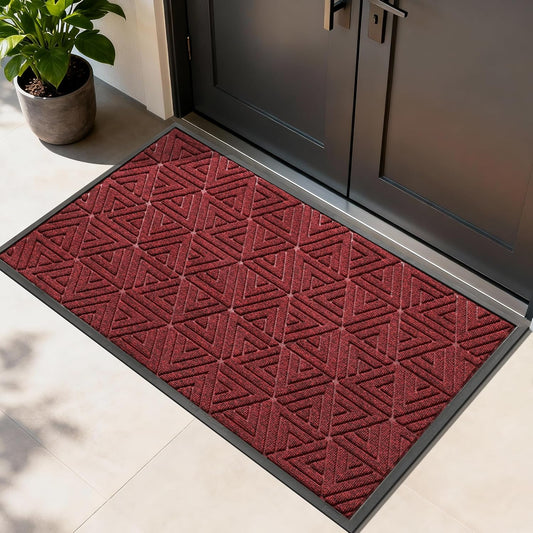 Yimobra Extra Large Door Mat 60x36, All-Weather Waterproof Non-Slip Welcome Matt Outdoor, Heavy Duty Non Slip Doormat for Entryway for Patio and Garage Indoor, Easy Clean, Black Red