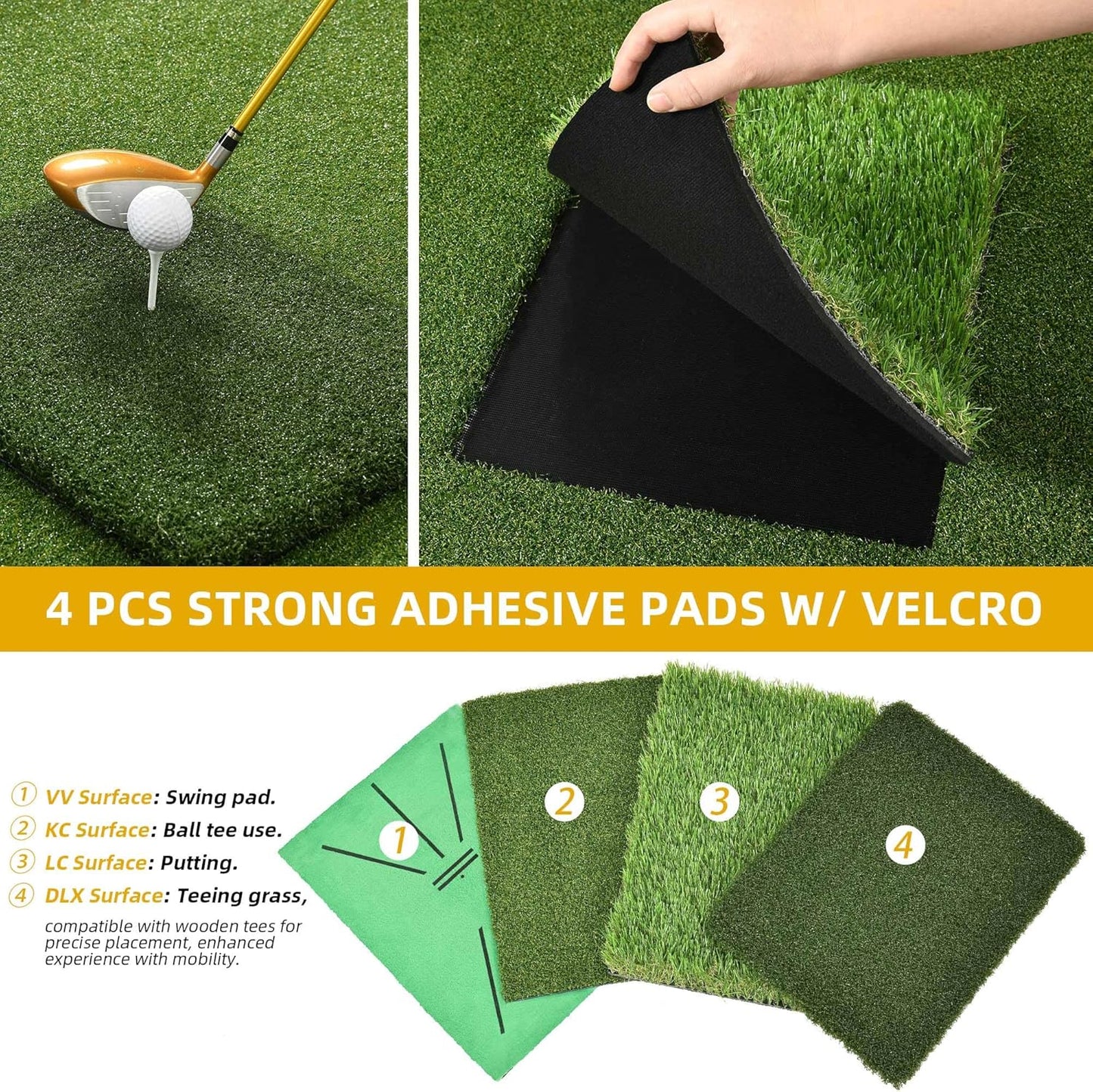 5x4ft Golf Hitting Mat, Thickened 21mm/31mm/36mm Artificial Turf Golf Practice Mats for Indoor Outdoor Backyard Driving Swing Training with 9 PU Balls, 3 Rubber Tees, 7 Tees