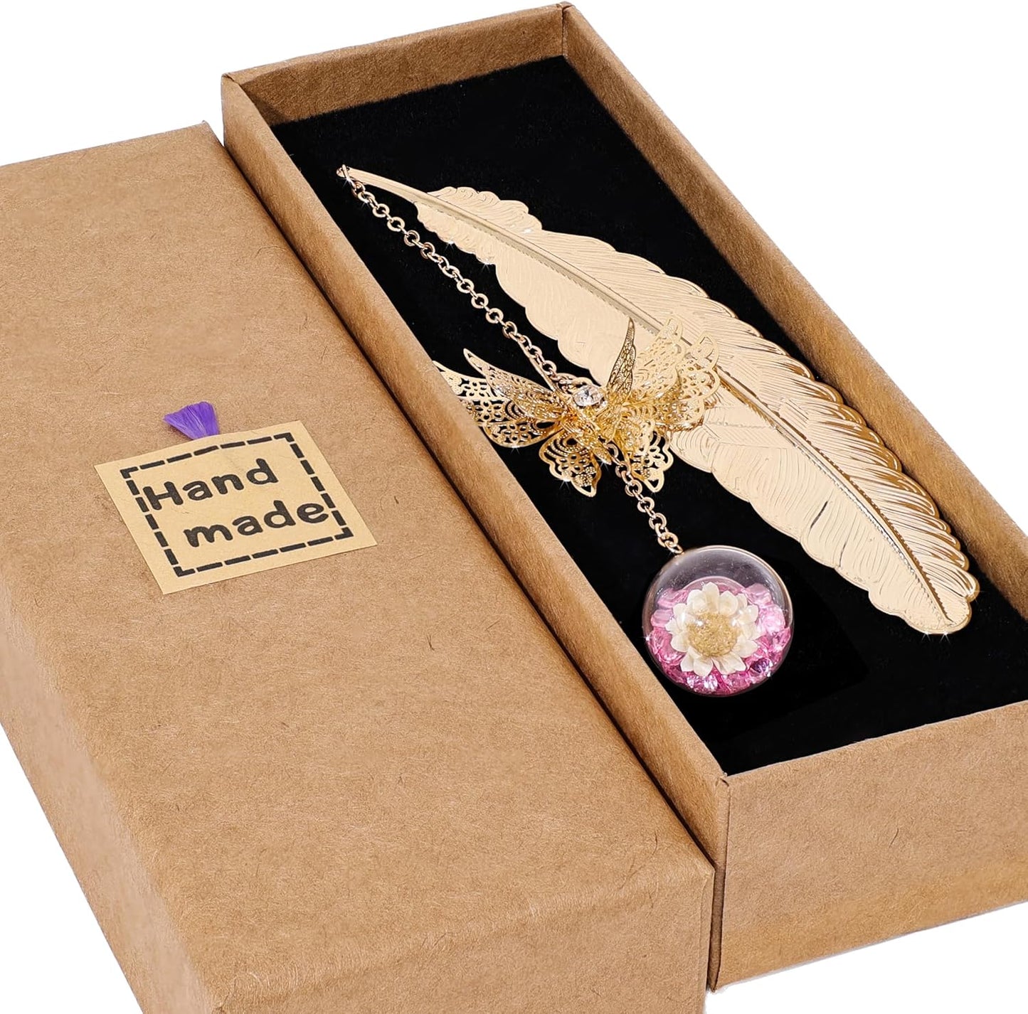 Toirxarn Metal Feather Bookmark with Butterfly Charm – Christmas Gifts for Women, Mom, Teachers, Book Lovers – Stocking Stuffers, Secret Santa, Birthday & Holiday Gift Box