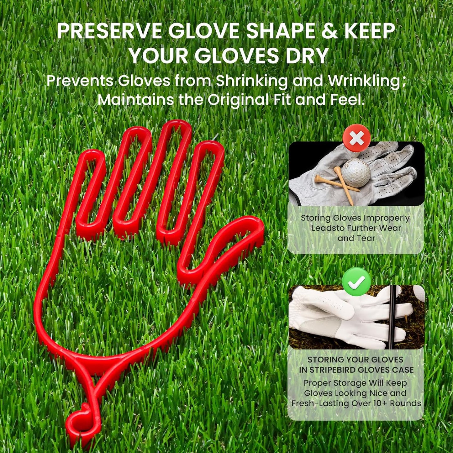 FINGER TEN Golf Gloves Stretcher Holder Hanger Keeper Dryer Shaper Tool Accessories Durable Glove Support Frame Guardian Hook to Bag Gifts for Men Women Golfer