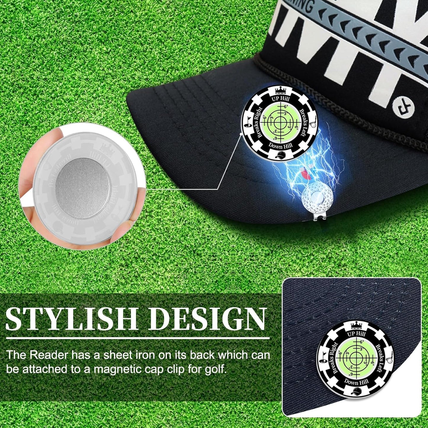 Golf Green Reader, 2 Pack Golf Ball Marker Hat Clip with High Precision Horizontal Bubble, Putting Training Aid Golf Accessories Tool Gift for Men Women