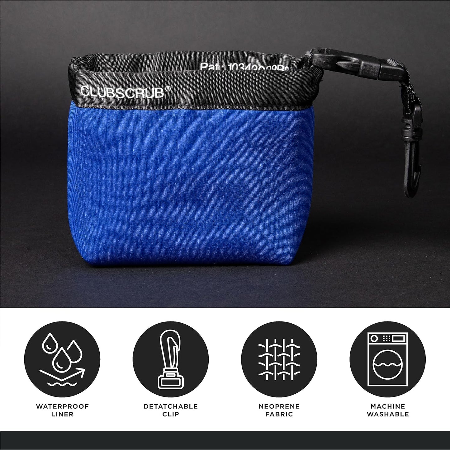 Club Scrub Golf Club and Golf Ball Cleaning Bag, Waterproof Clean Face Technology Liner, Detachable Clip, Machine Washable, Cleans Club Grooves, Dry Exterior (Neoprene or Microfiber Option Available)