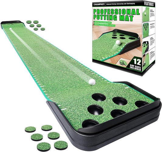 CHAMPKEY Golf Putting Green Indoor - Advanced Guides Golf Putting Mat - Enhance Putting Accuracy and Challenge