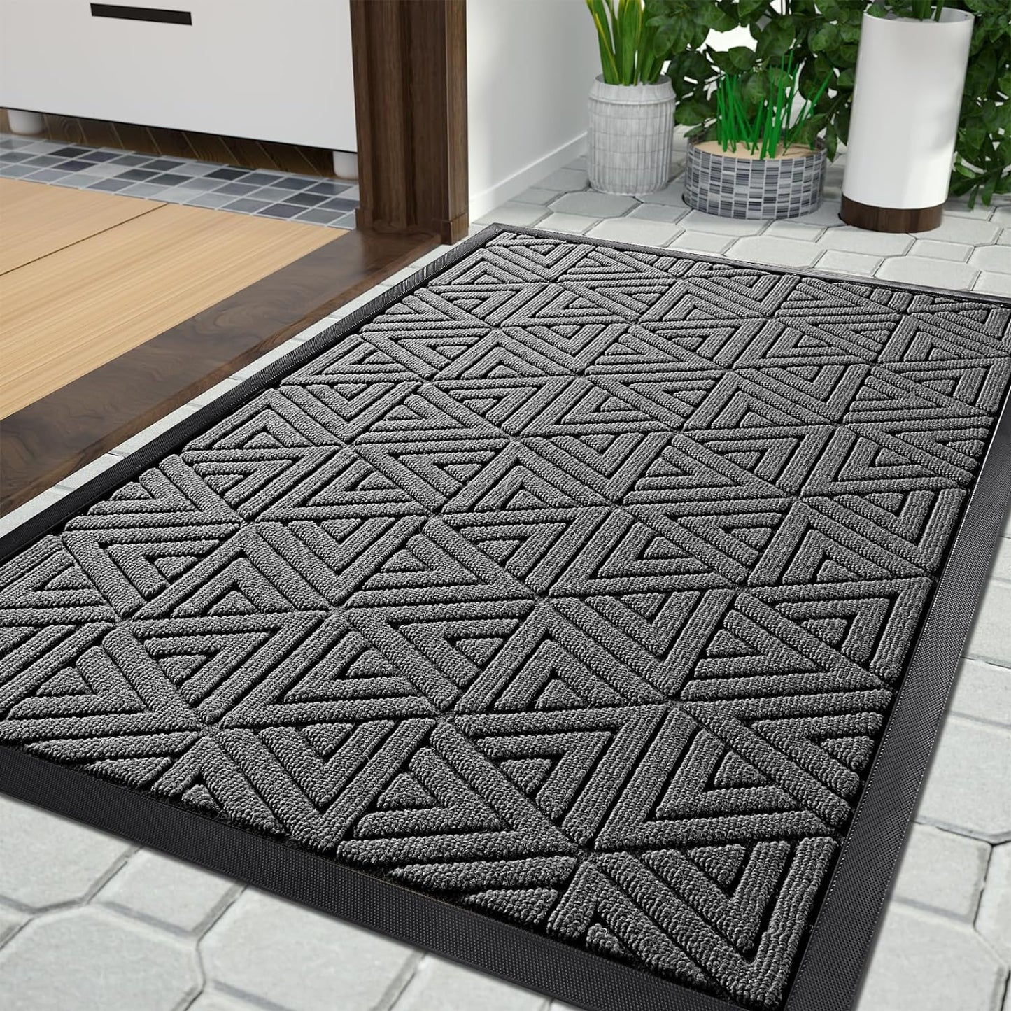 Yimobra Outdoor Mats for Front Door 29.5x17, Stops Mud & Dirt at Entrance, Fits Garage & Patio, All-Weather Waterproof Non Slip Outdoor Indoor Welcome Mat, Grey