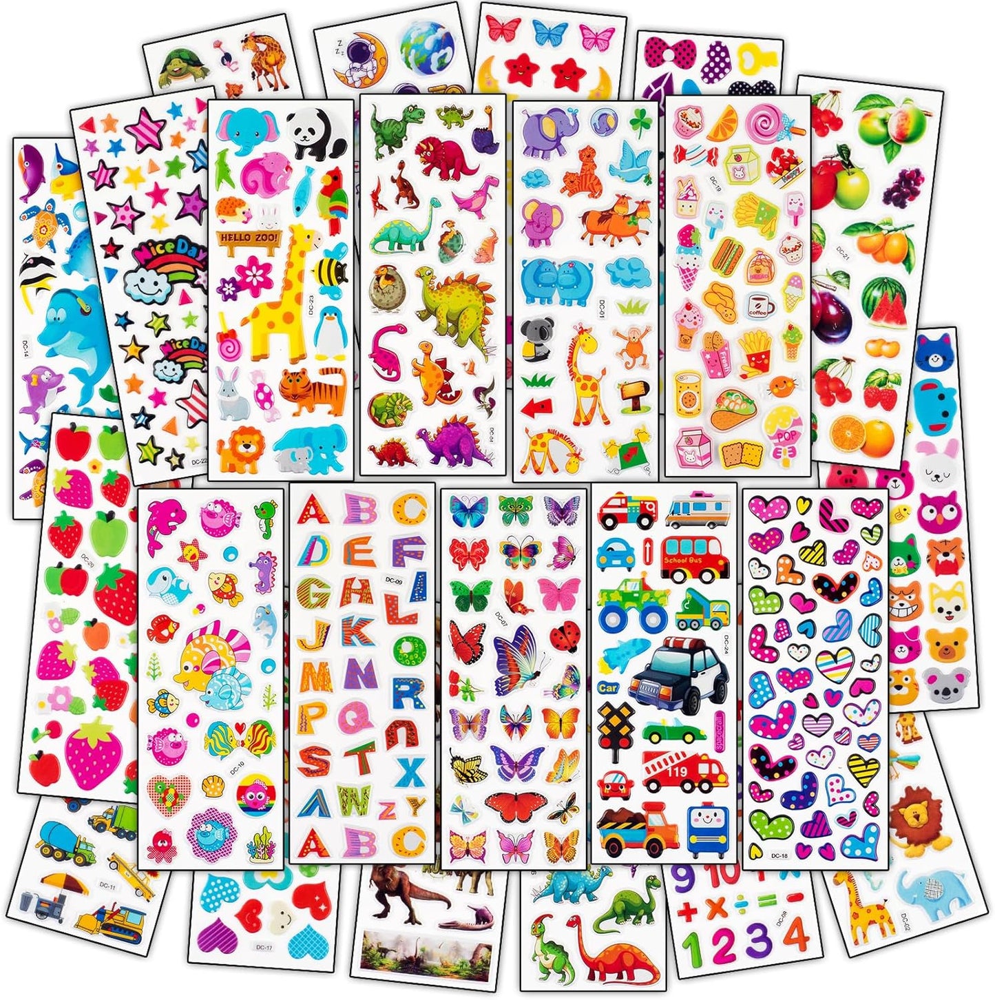 3D Stickers for Kids & Toddlers, 500+ 3D Puffy Stickers Including Animals, Letters, Numbers, Dinosaurs, Cars and More for Boys, Girls, Teachers, Reward, Craft Scrapbooking