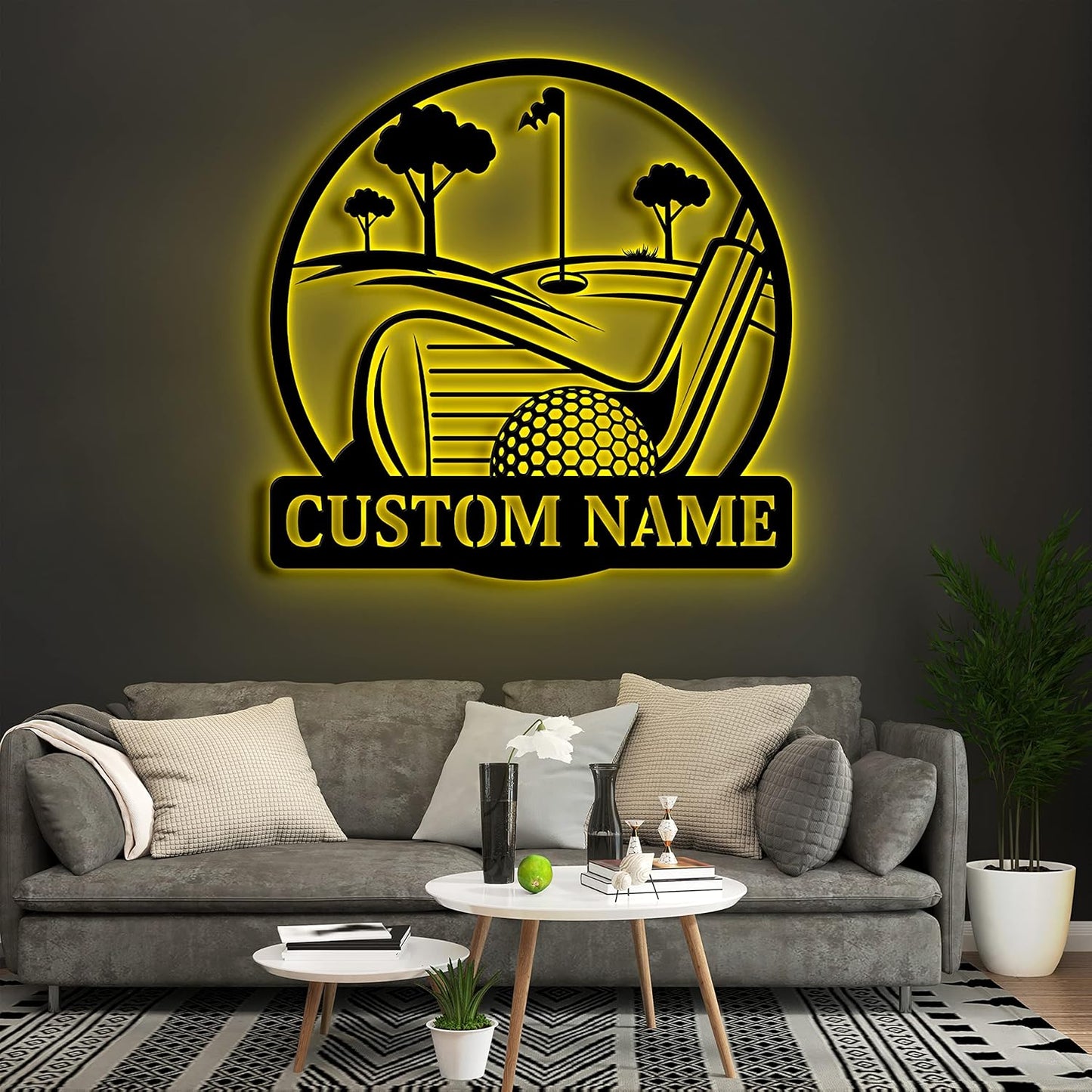 Personalized Men_s Golf Monogram Metal Sign LED Light, Wall Art Decor, Sports, Golfing, Golf, Metal Signs, Home Living Decor, Home Decor, Gift For Dad, Son, Sports Lovers, Christmas Gift