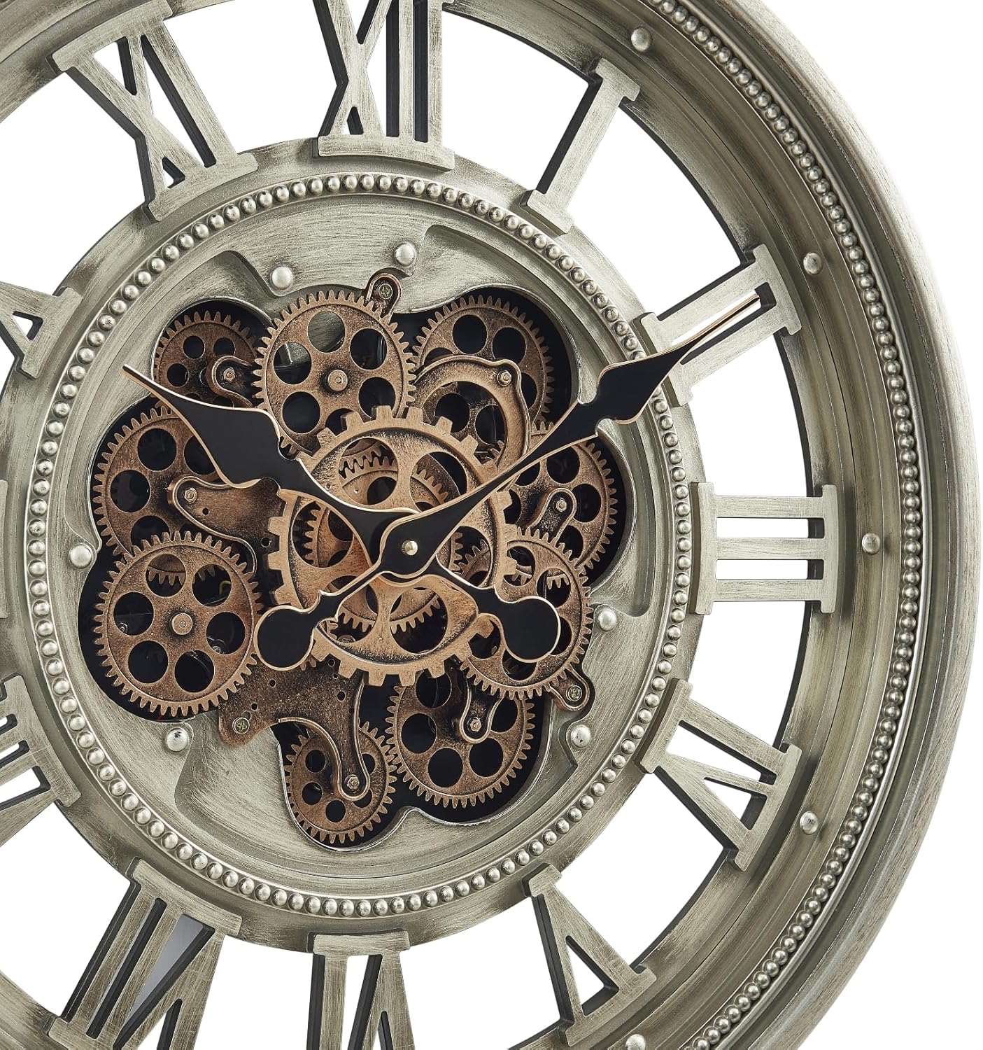 CLXEAST 24 Inch Wall Clock with Moving Gears, Oversized Large Roman Numeral Wall Clocks for Living Room Decor,Antique Champagne Finish,House Warming Gifts New Home