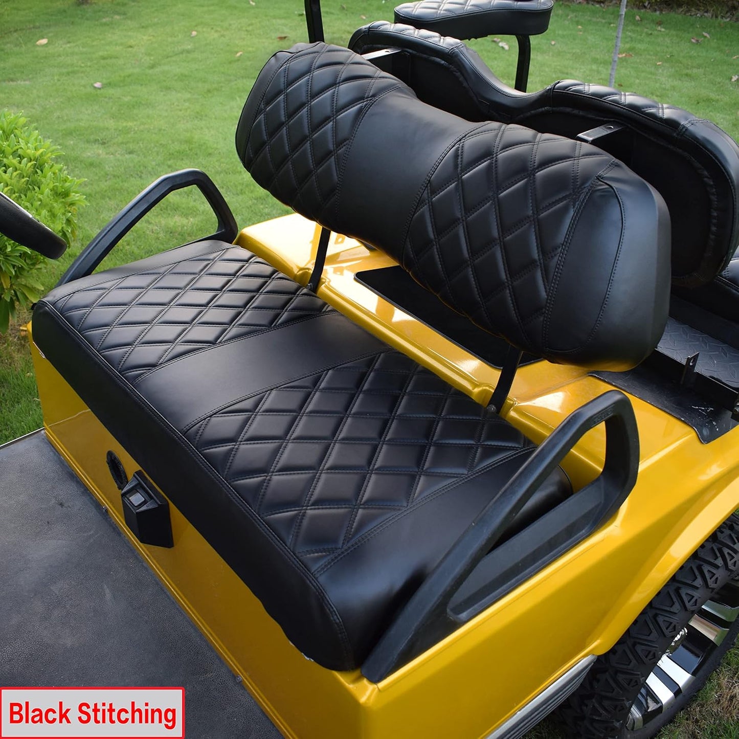 NOKINS Golf Cart D Diamond Seat Cover for Golf Cart Club Car DS Original Regular Seat Cushion, No Stapler, Golf Cart Vinyl Replacement Front Seat Cover Black Stitching