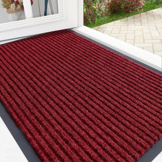 OLANLY Front Door Mat Indoor Outdoor Entrance, Waterproof Heavy Duty Doormat, Fade Resistant, Low Profile, Easy Clean Patio Porch Welcome Floor Mats for Entry, 35x23, Wine Red