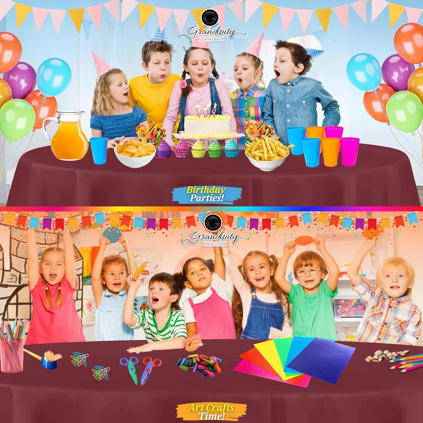 Grandipity 12 Pack Premium Disposable Plastic Tablecloth 84" Inch Decorative Round Table Cover - Burgundy