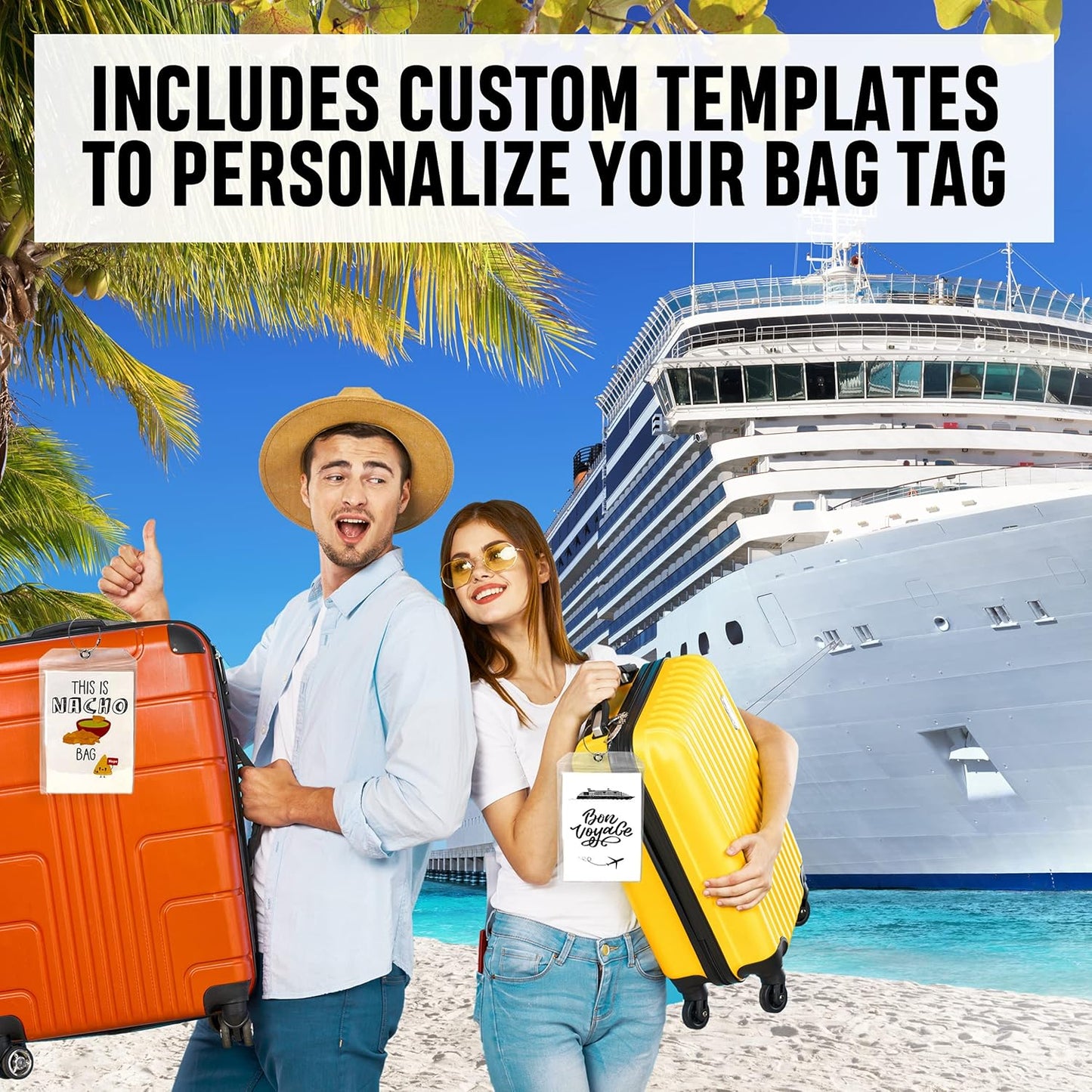 Golf Luggage Tag - Set of 2 Bag Tags Set Extra Large 9" x 6" - Plastic Waterproof Zipper Pouch - PVC Baggage Tag Sleeve for Travel & Shipping Golf Bag - Sealable Personalized Ship Sticks Insert