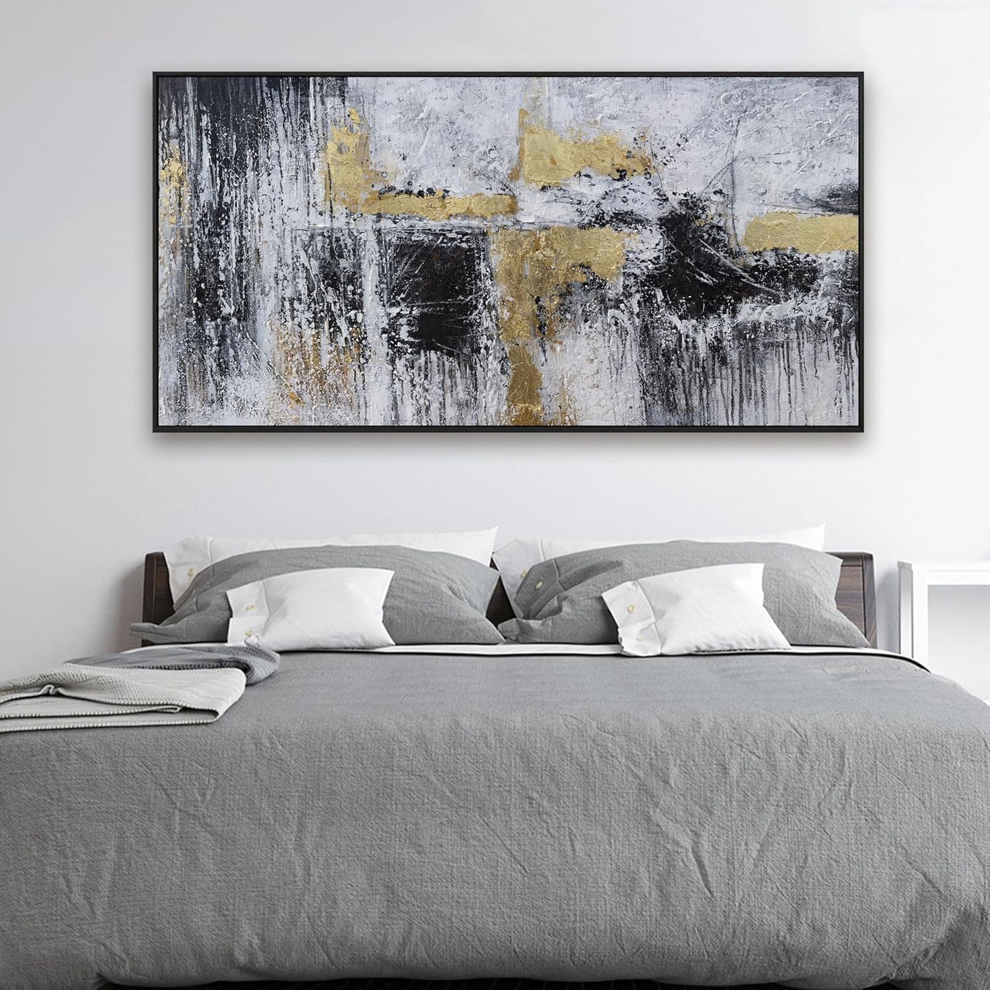 Black And Gold Abstract Canvas Wall Art Modern Artwork Canvas Prints Framed Canvas Picture Contemporary Wall Decor Artwork Bedroom Living Room Office Decoration Ready To Hang 24x48 Inch