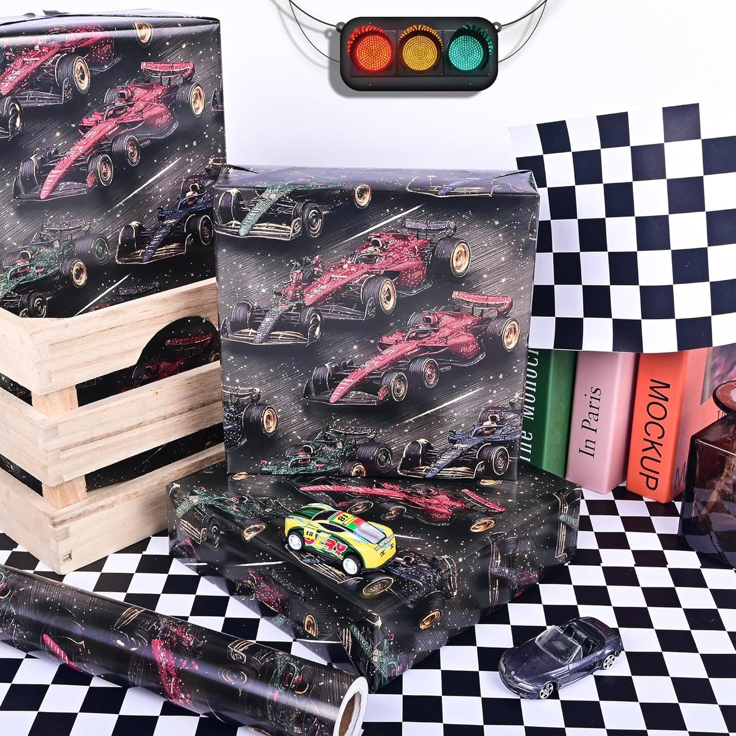 Altarho Race Car Wrapping Paper Roll for Kids Boys - Racing Car Design Birthday Gift Wrap Sheets for Holidays, Birthdays, Babay Shower and Christmas Total 28.5sq.ft