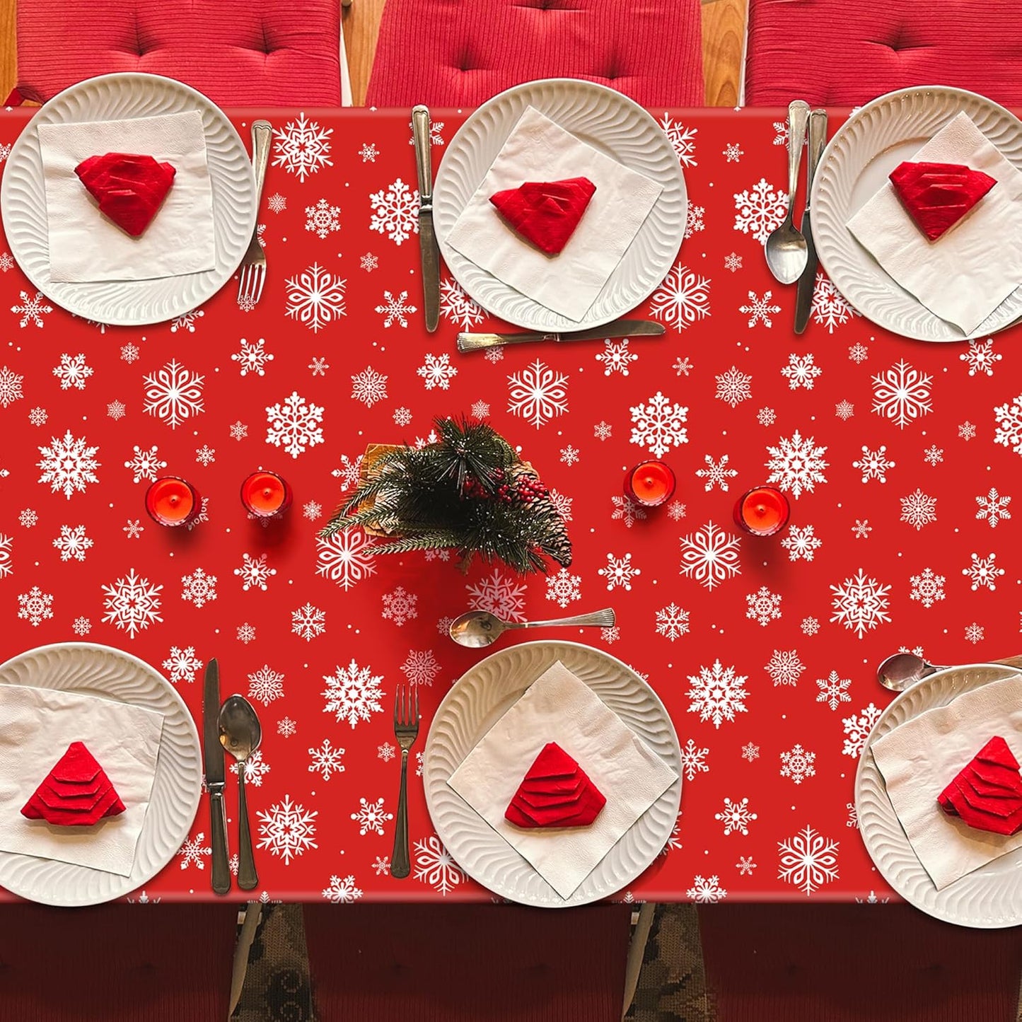 QZYL 12 Pack Christmas Table Cloths, 54" x 108" Holiday Plastic Tablecloth, Snowflakes Disposable Tablecloth Xmas Rectangle Tablecover, Christmas Table Decorations Holiday Party Decor