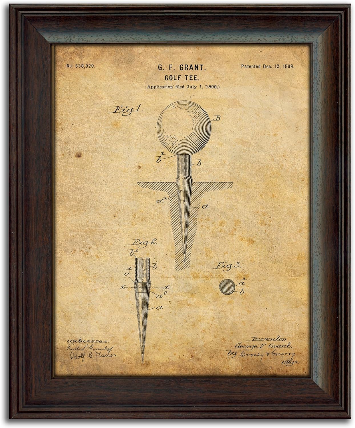 Personal-Prints | Golf Vintage Style US Patent Prints Wall Art | Framed Behind Acrylic Golfer Décor Featuring a Golf Club, Golf Tee, Golf Bag and Golf Ball (Golf Tee)