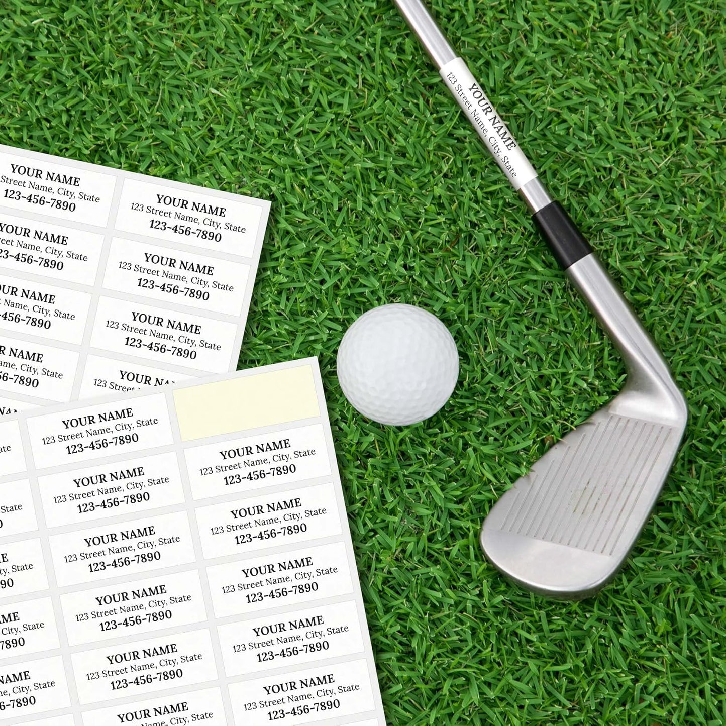 Custom White Golf Club ID Labels, Personalized Golf Club Name Sticker,0.75x2 Inches, Set of 30, 4 Mil Vinyl Decal Stickers Weather Resistant, Made in USA by My Sign Center