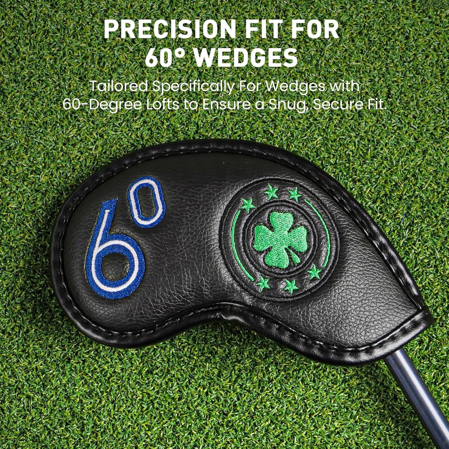 Golf Iron Wedge Head Covers 52° 54° 56° 60° 1 or 4 Pack, Synthetic Leather Clover USA Flag Design Club Head Protection, Universal Headcover Fit Iron Clubs for Men Women