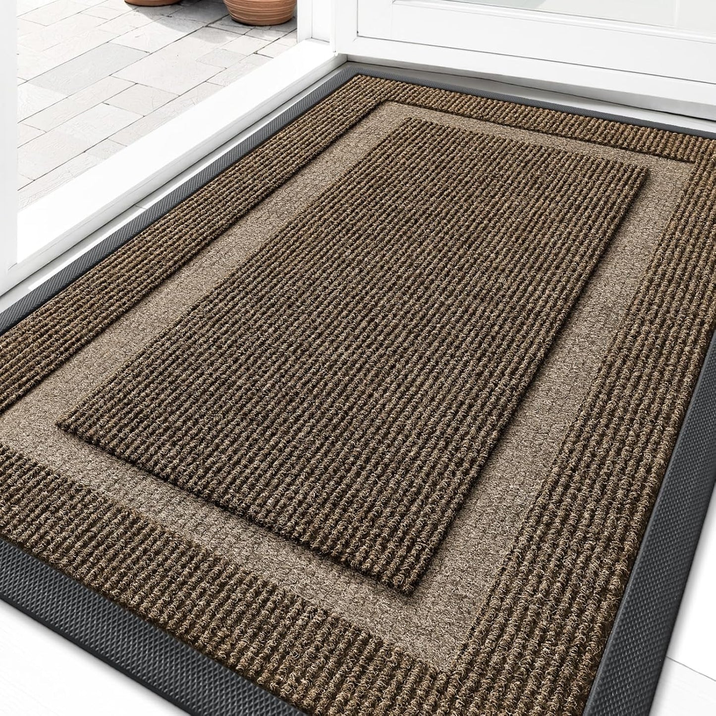 OLANLY Front Door Mat Indoor Outdoor Entrance, Waterproof All-Season, All-Weather Doormat, Sturdy Natural Rubber, Fade Resistant, Low Profile, Easy Clean Patio Porch Entryway Mat, 36x24, Brown