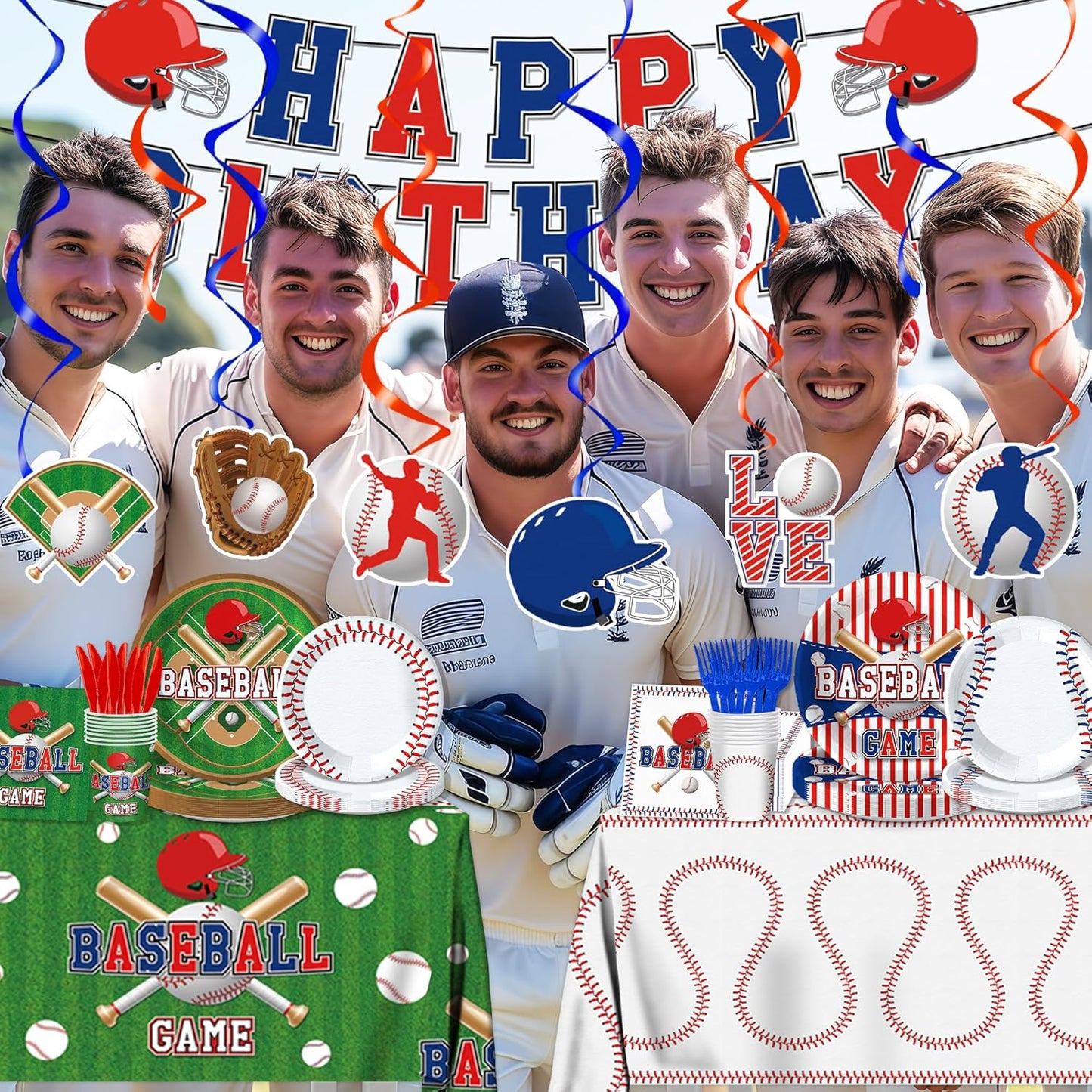 129Pcs Baseball Birthday Party Supplies-Serves 20 Baseball Party Decorations With Plates Cups Knifves Forks And Napkins Tablecloth And Banner For Baseball Sports Theme Birthday Decorations