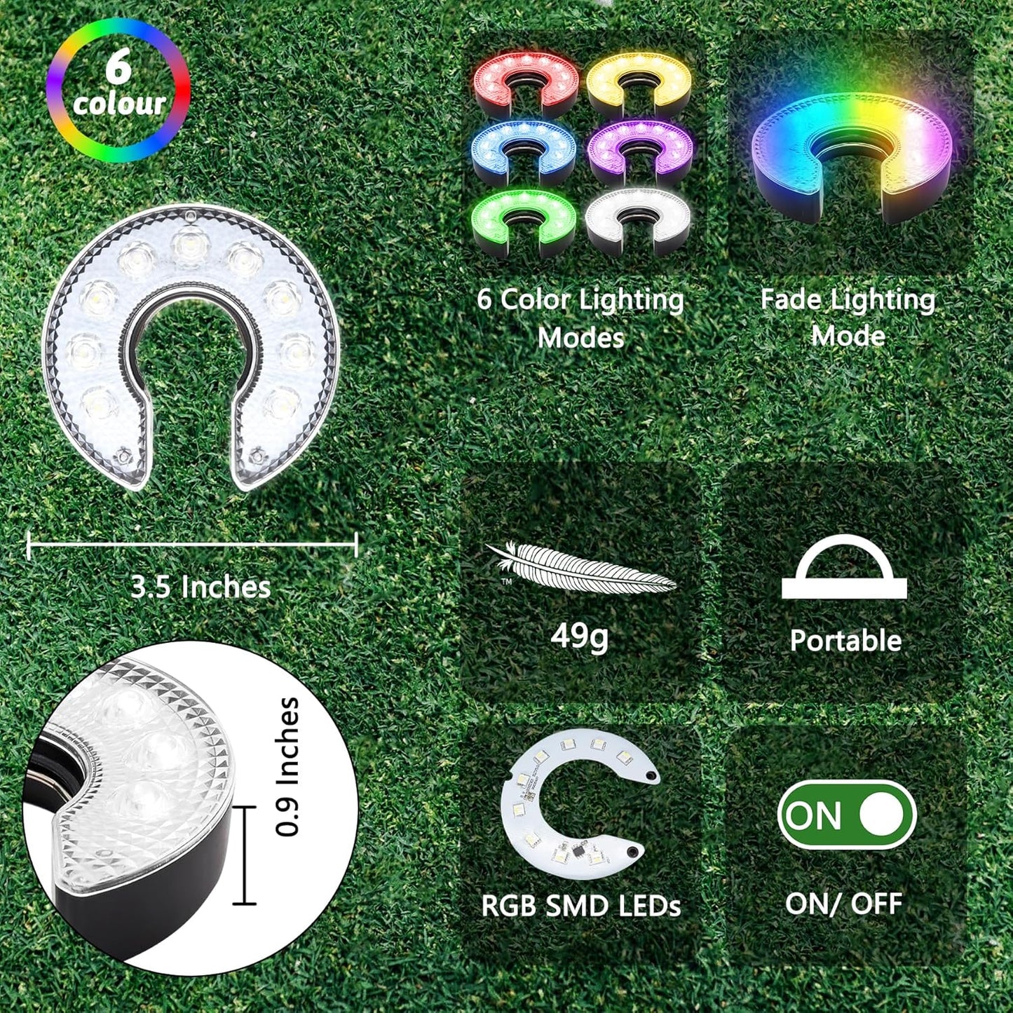 KINGTOP Mini Golf Flagstick with RGB Hole Light, Practice Putting Green Flags for Yard, Golf Pin Flag Hole Cup Set, Light Up Night Golf Party, 4-Pack