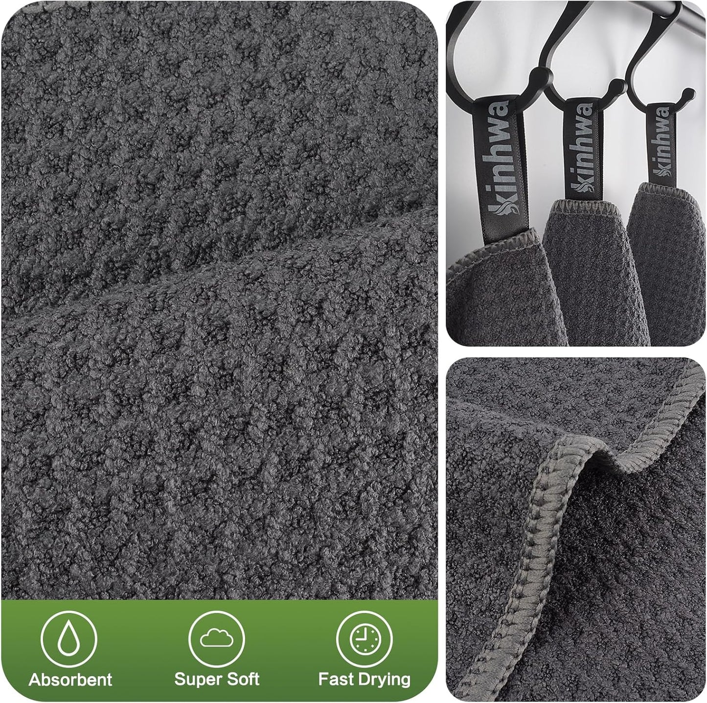 KinHwa Dish Cloths for Washing Dishes Kitchen Towels Microfiber Dish Towels for Kitchen Dish Towels Absorbent 8inch x 8inch 6 Pack (Gray, 8in x 8in)