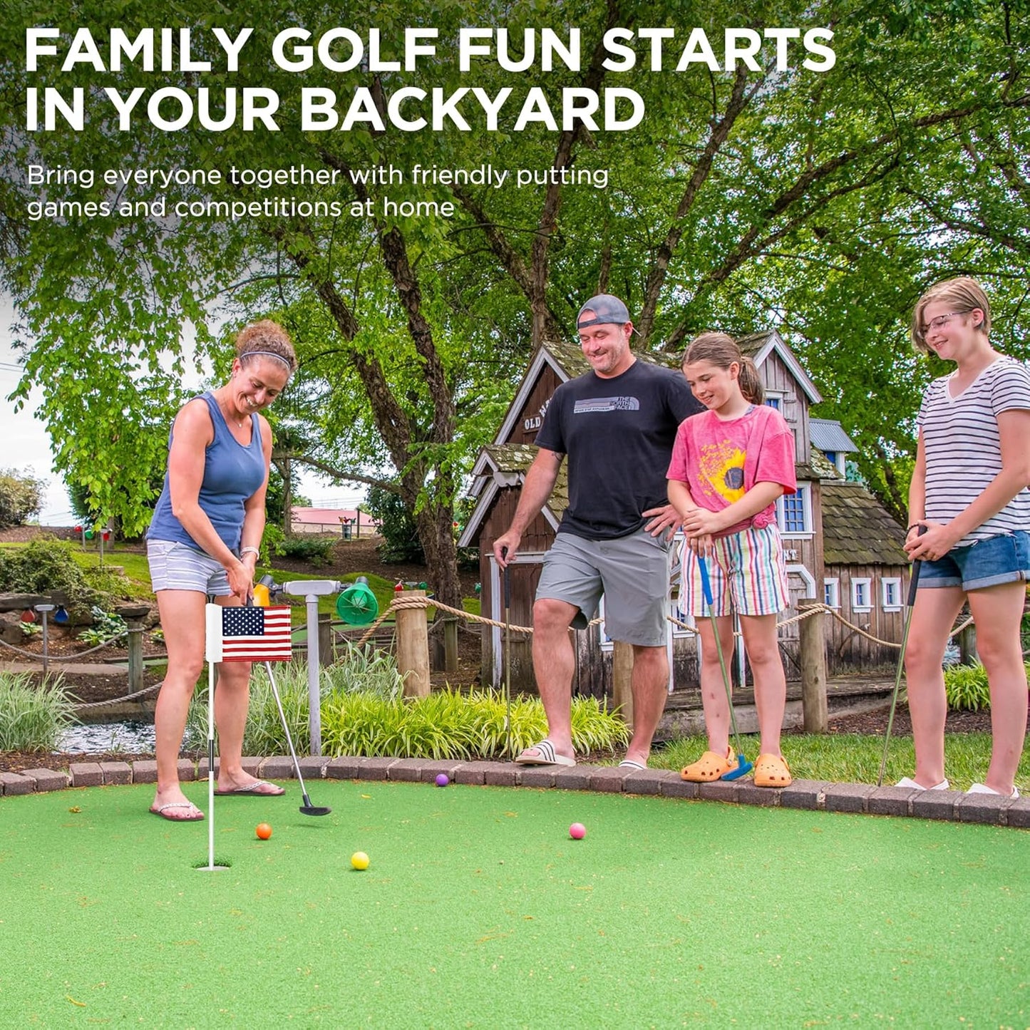 KINGTOP Golf Flagstick Mini, Practice Putting Green Flags for Yard, All 3 Feet, Golf Pin Flag Hole Cup Combo Kit, Fiberglass Portable 2-Section Design, Double-Side American Flag