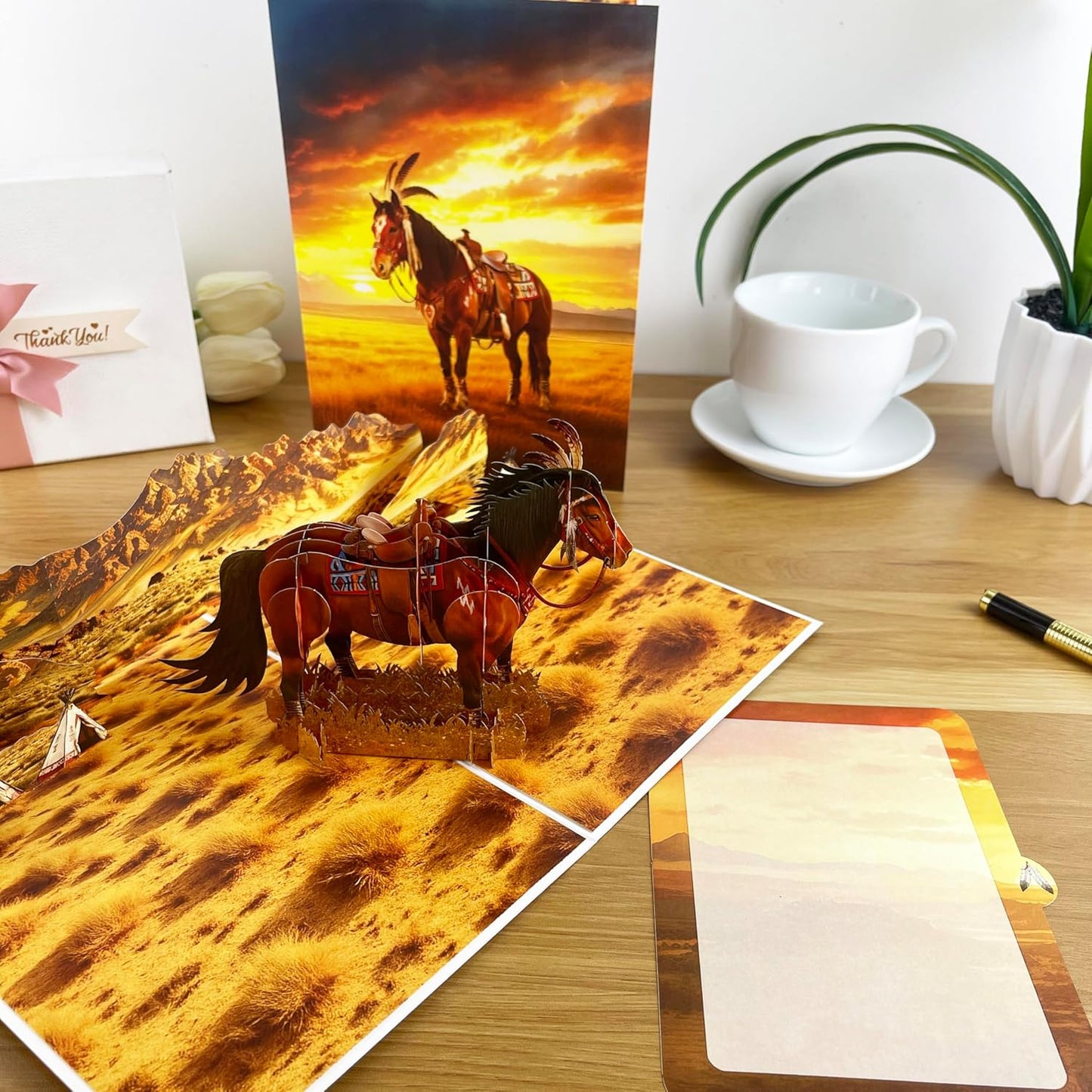 3D Native American Horse Pop-Up Card – Handmade Cultural Paper Art for Birthday, Anniversary, Christmas, Father’s Day – Unique Gift for Him, Her, Dad, Horse Lovers, Western & Native Art Fans