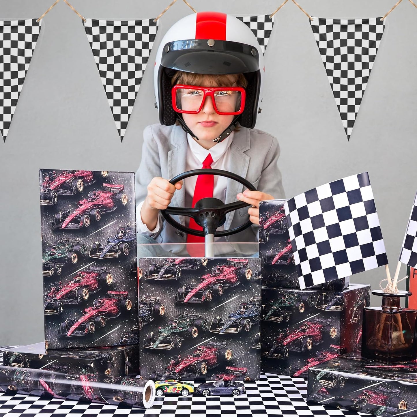 Altarho Race Car Wrapping Paper Roll for Kids Boys - Racing Car Design Birthday Gift Wrap Sheets for Holidays, Birthdays, Babay Shower and Christmas Total 28.5sq.ft